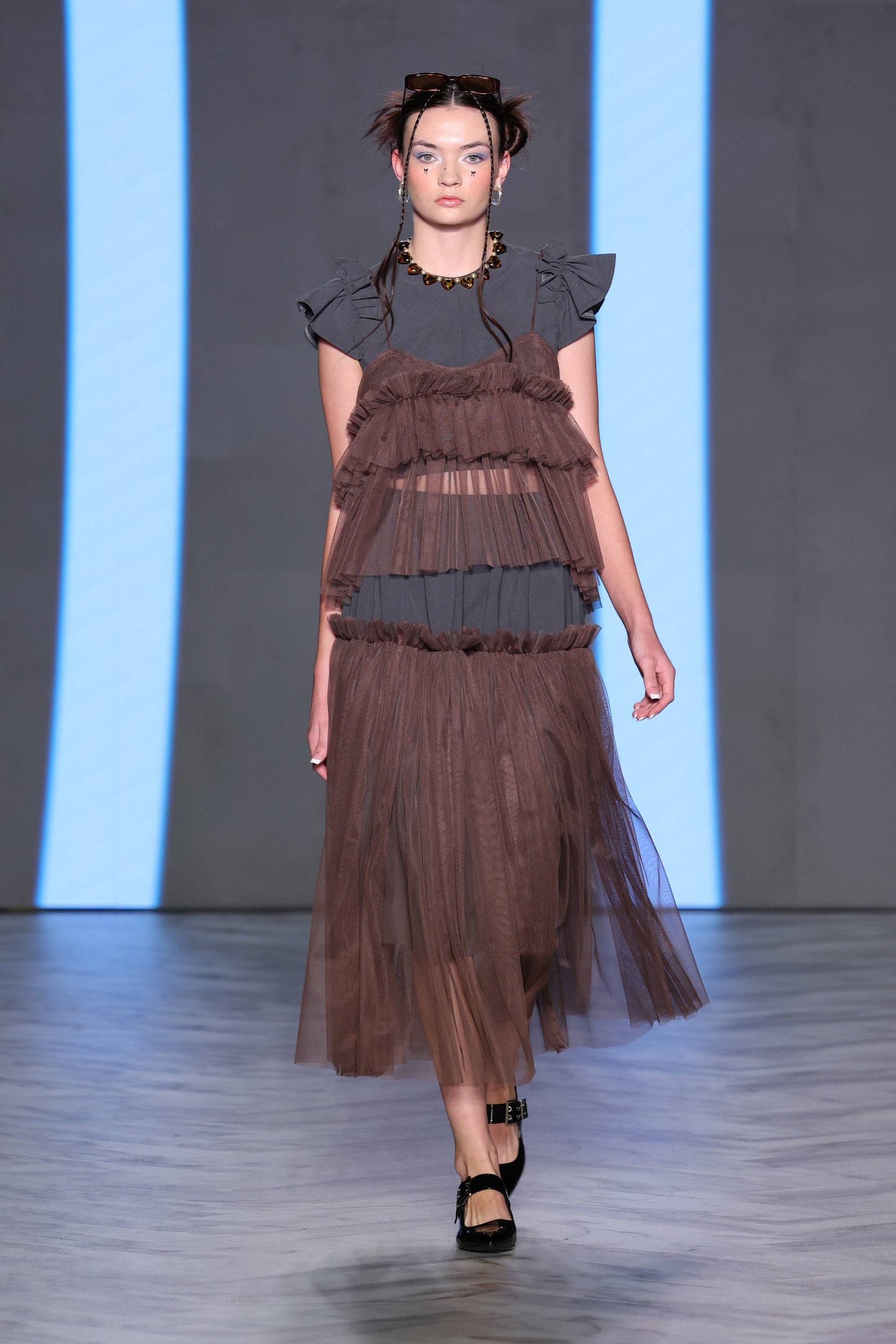 Brown Cecile Ruffled Tulle Layering Top - ALEX S. YU