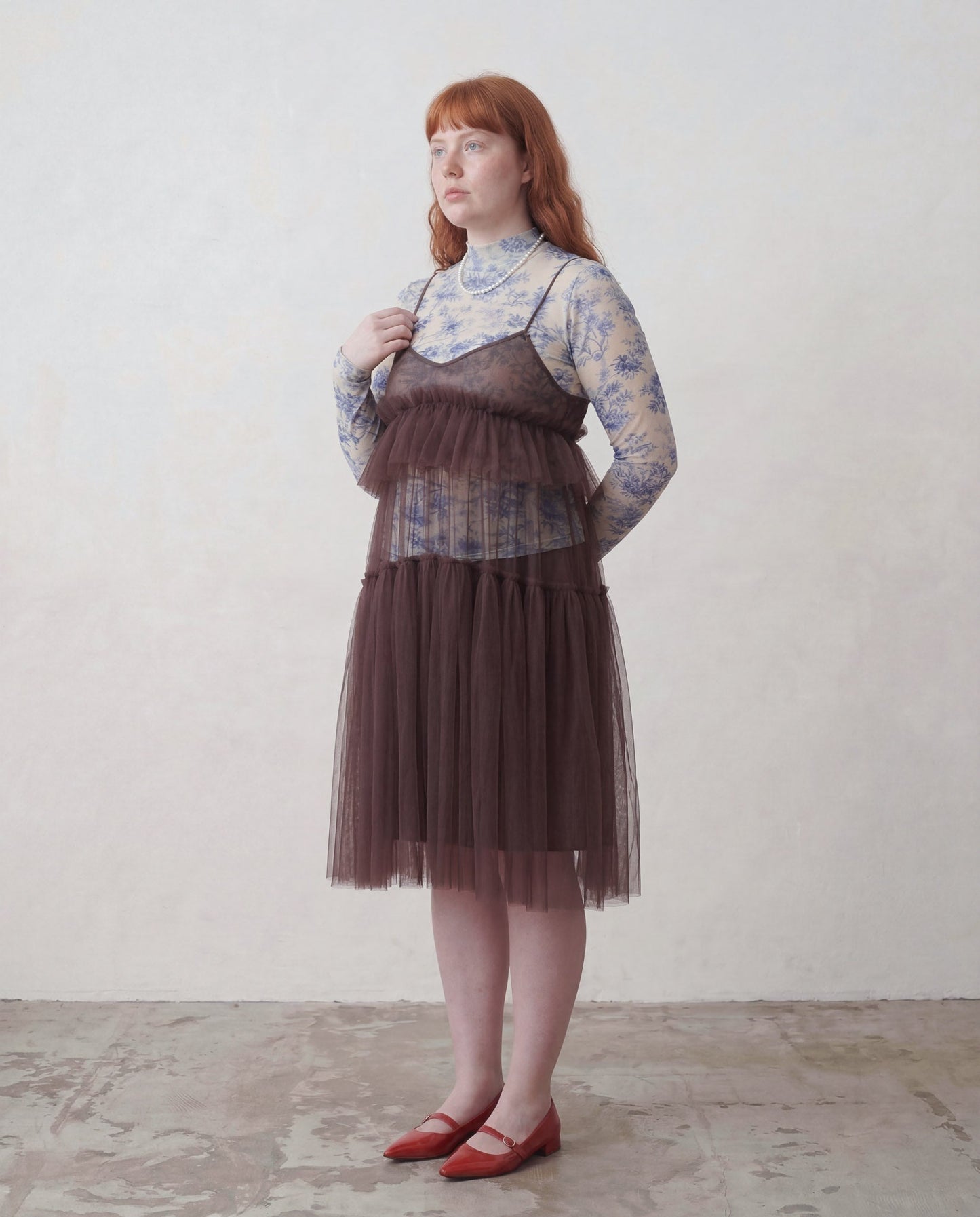 Brown Georgia Tiered Ruffle Tulle Dress - ALEX S. YU