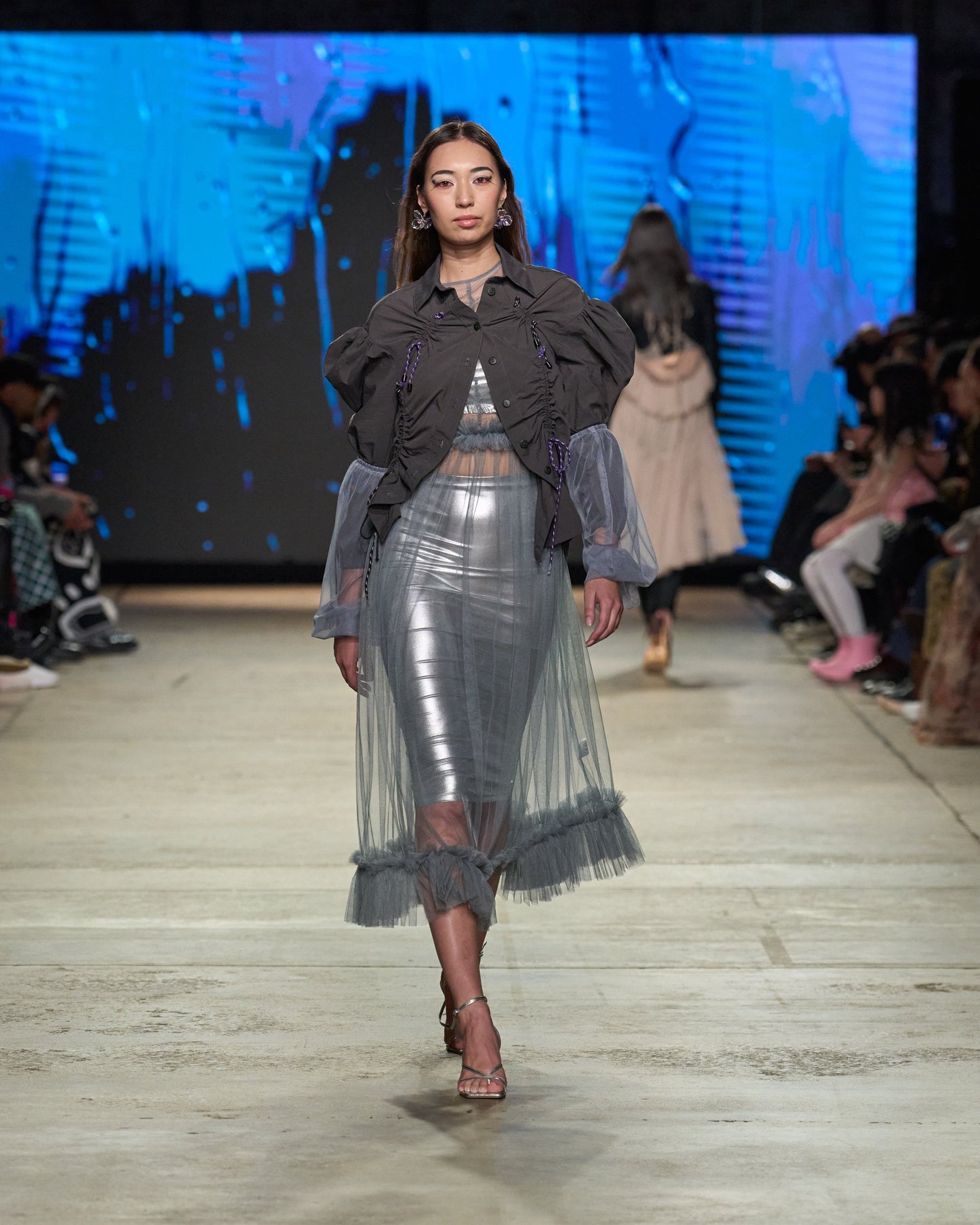 Grey Lula Ruched Tulle Maxi Dress - ALEX S. YU