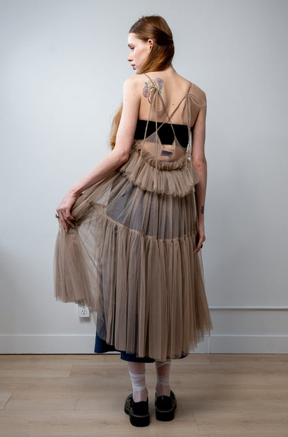 Beige Georgia Tiered Ruffle Tulle Dress - ALEX S. YU