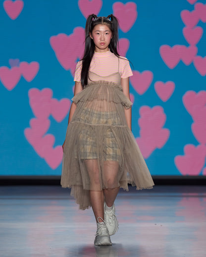 Beige Georgia Tiered Ruffle Tulle Dress - ALEX S. YU