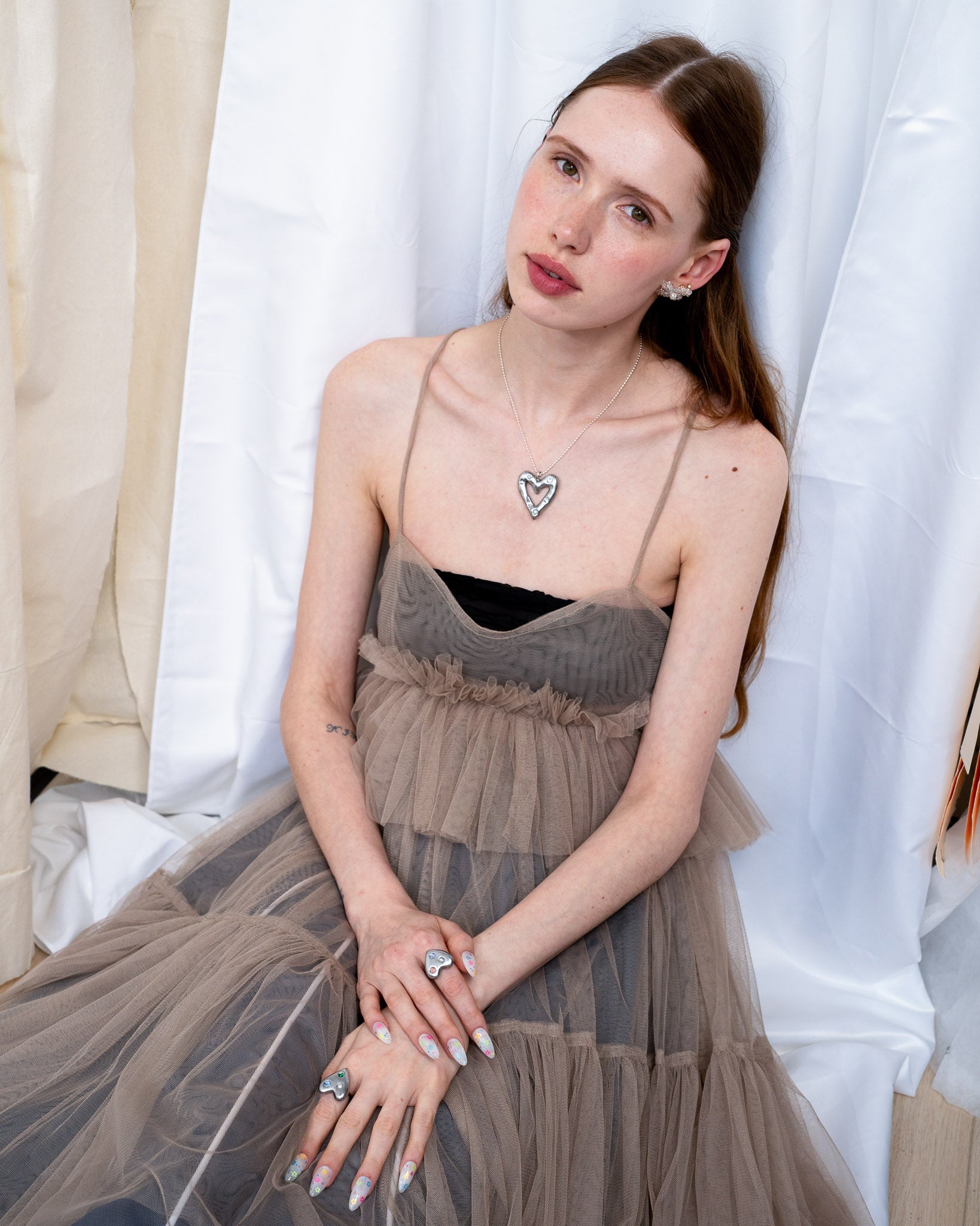 Beige Georgia Tiered Ruffle Tulle Dress - ALEX S. YU