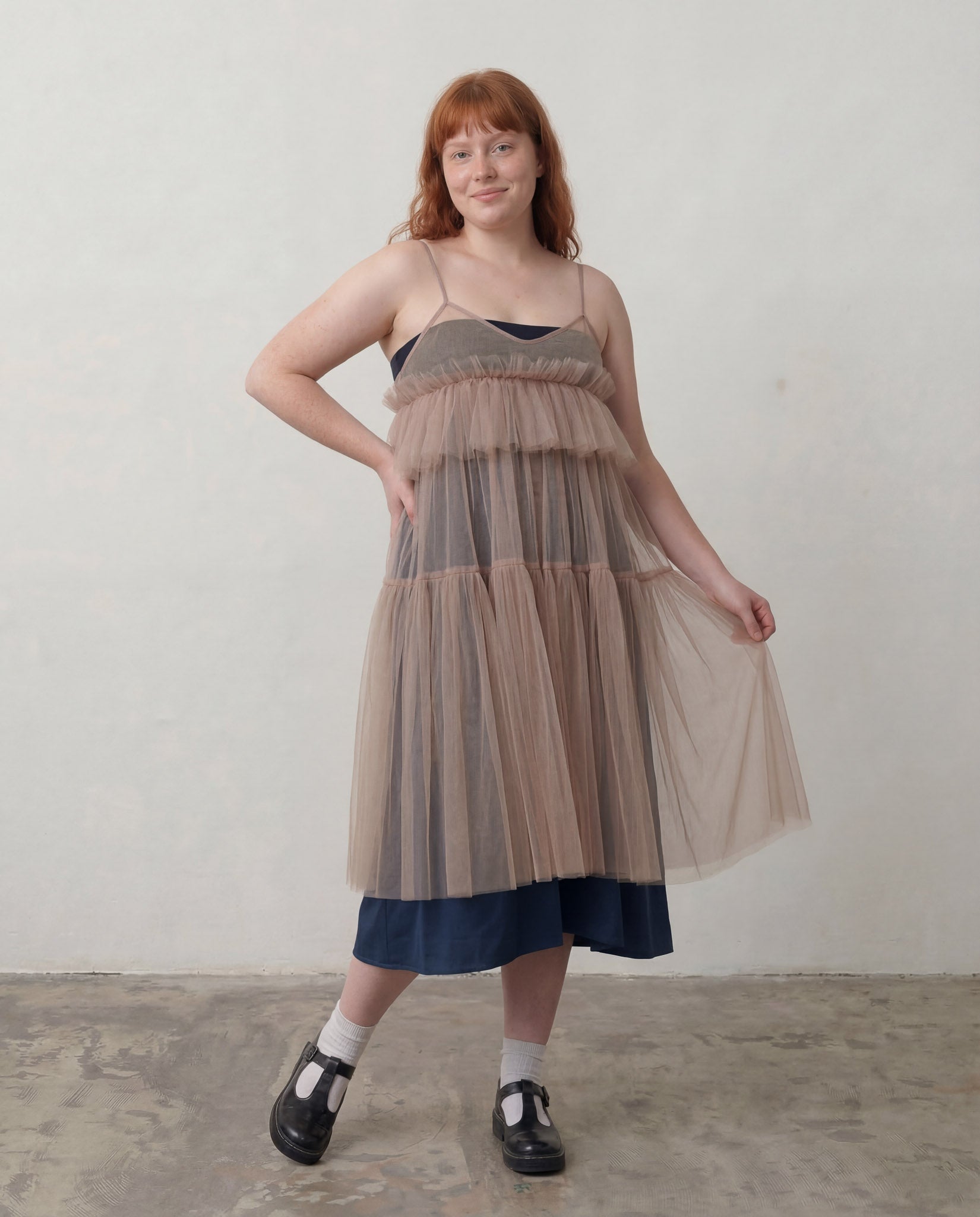 Beige Georgia Tiered Ruffle Tulle Dress - ALEX S. YU