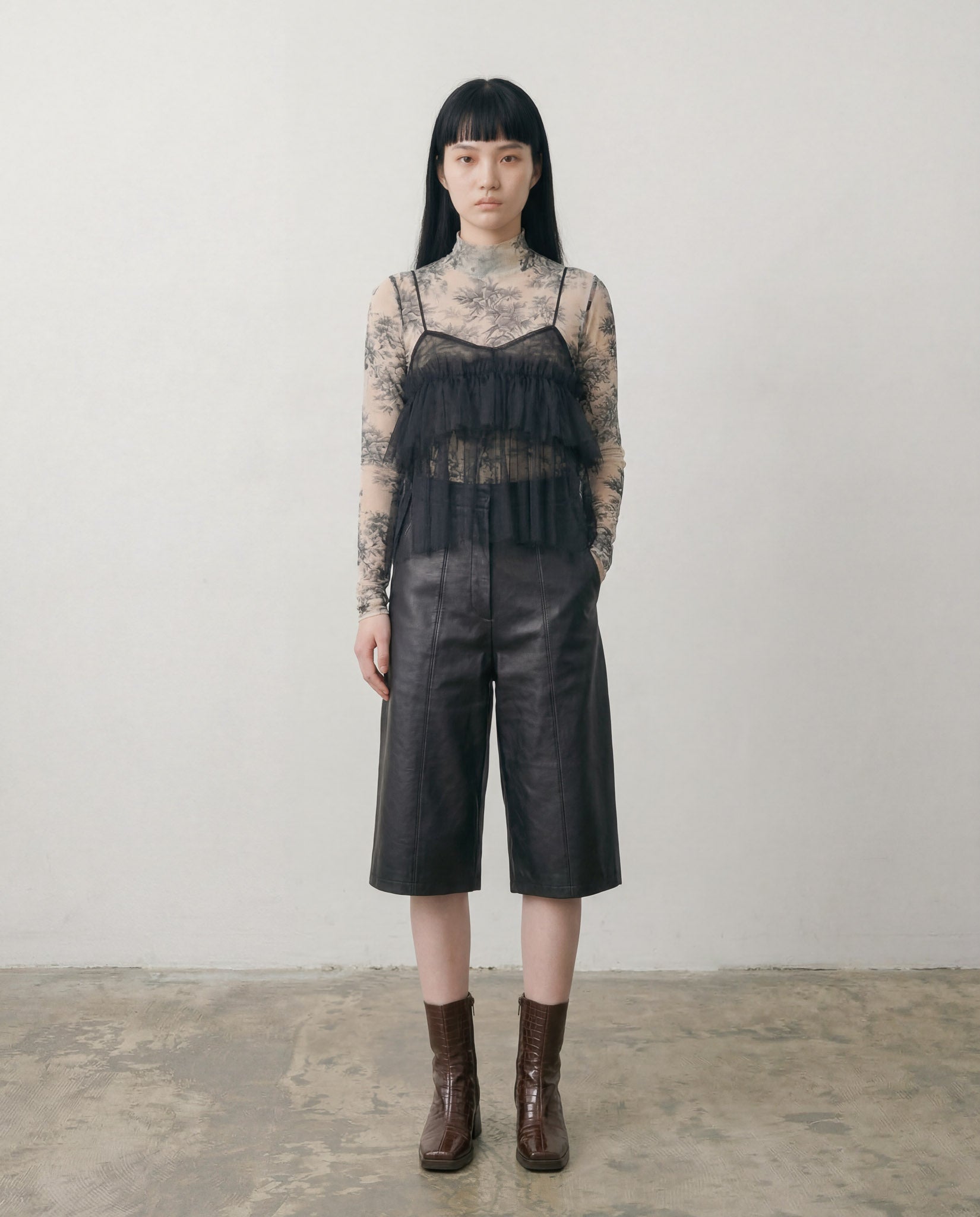 Black Cecile Ruffled Tulle Layering Top - ALEX S. YU