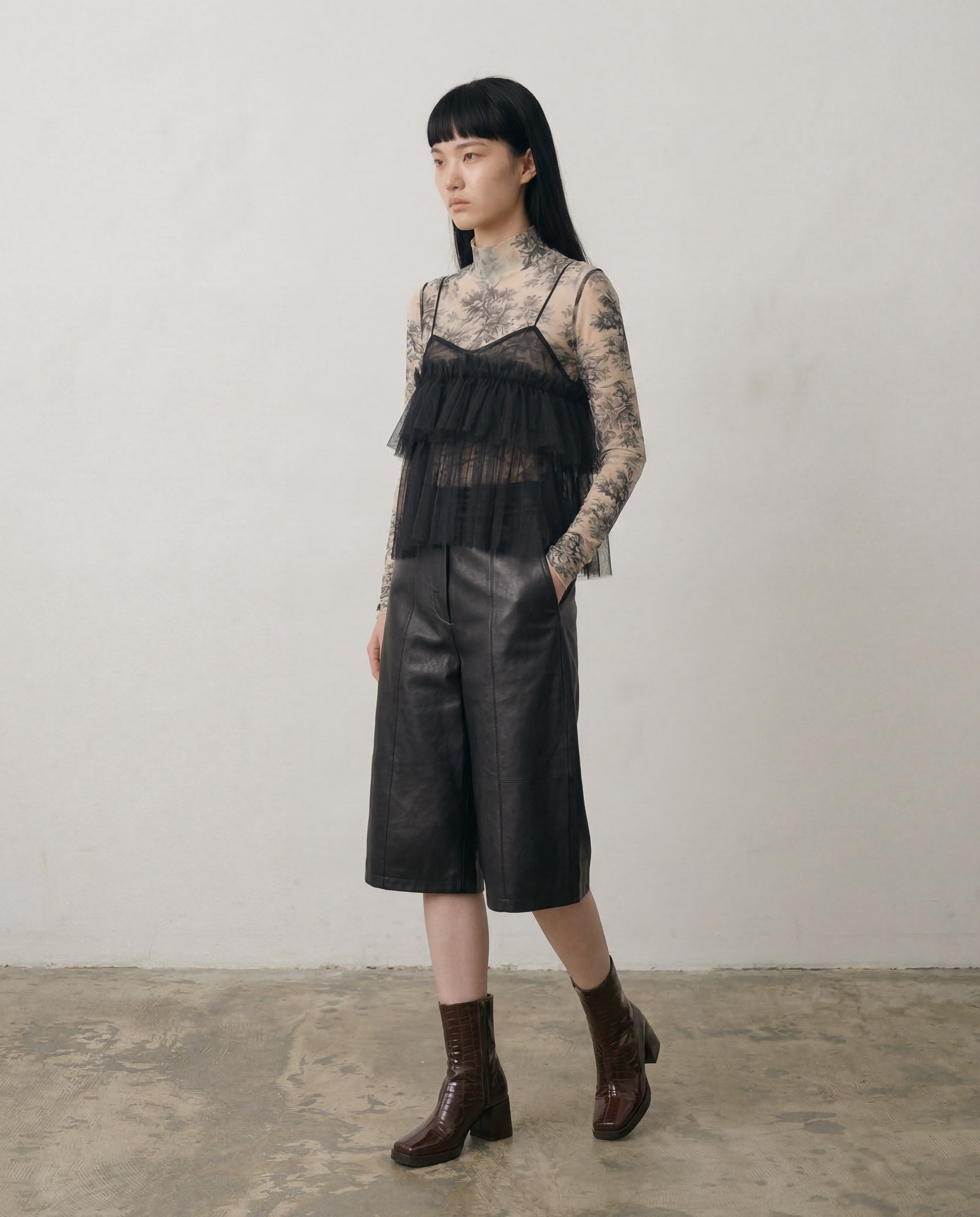 Black Cecile Ruffled Tulle Layering Top – ALEX S. YU