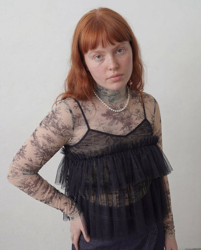 Black Cecile Ruffled Tulle Layering Top - ALEX S. YU