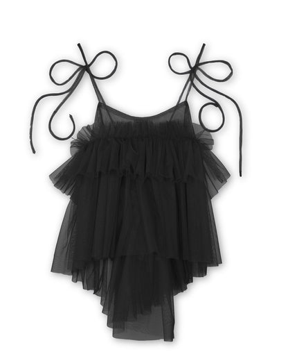 Black Cecile Ruffled Tulle Layering Top - ALEX S. YU
