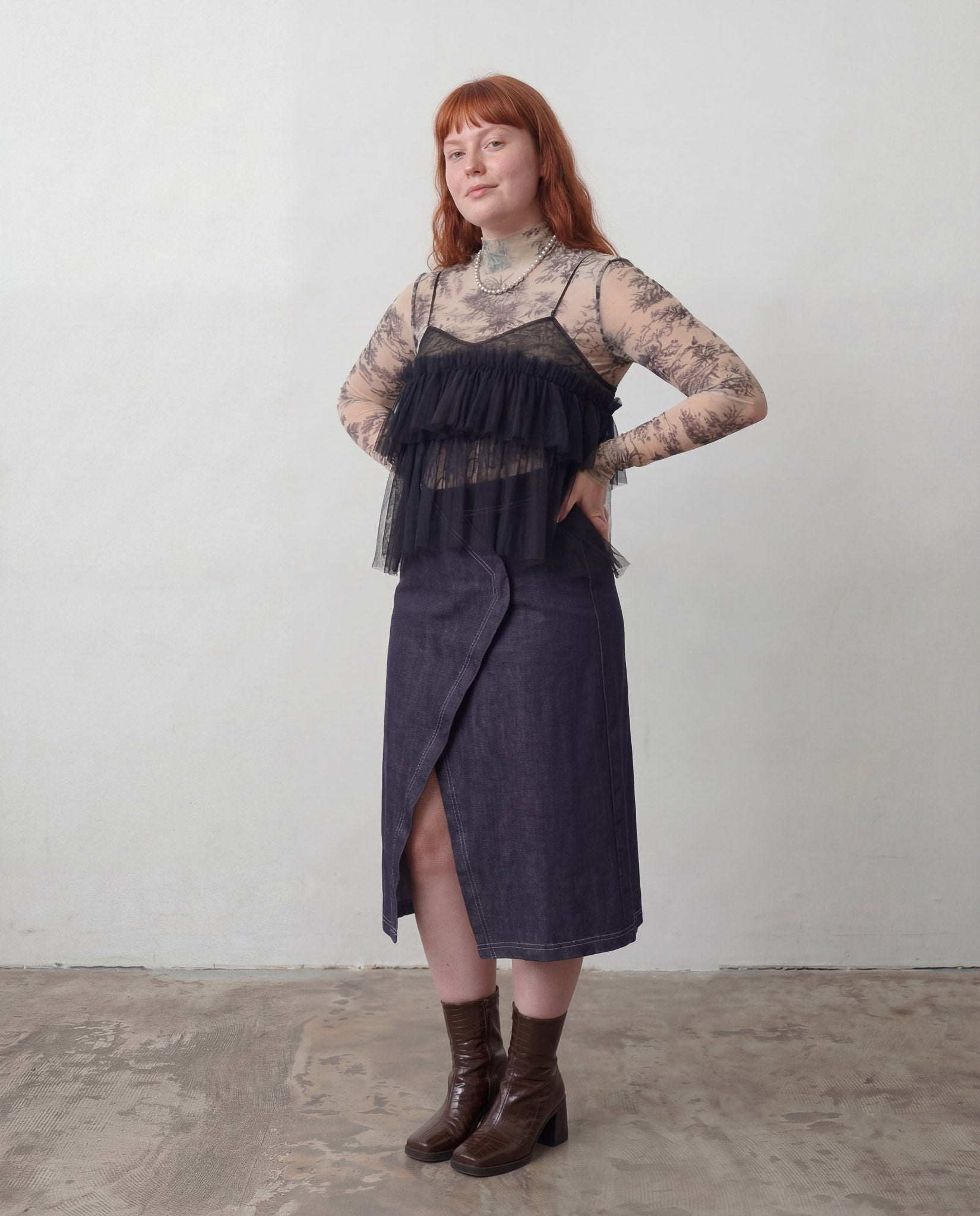 Black Cecile Ruffled Tulle Layering Top - ALEX S. YU