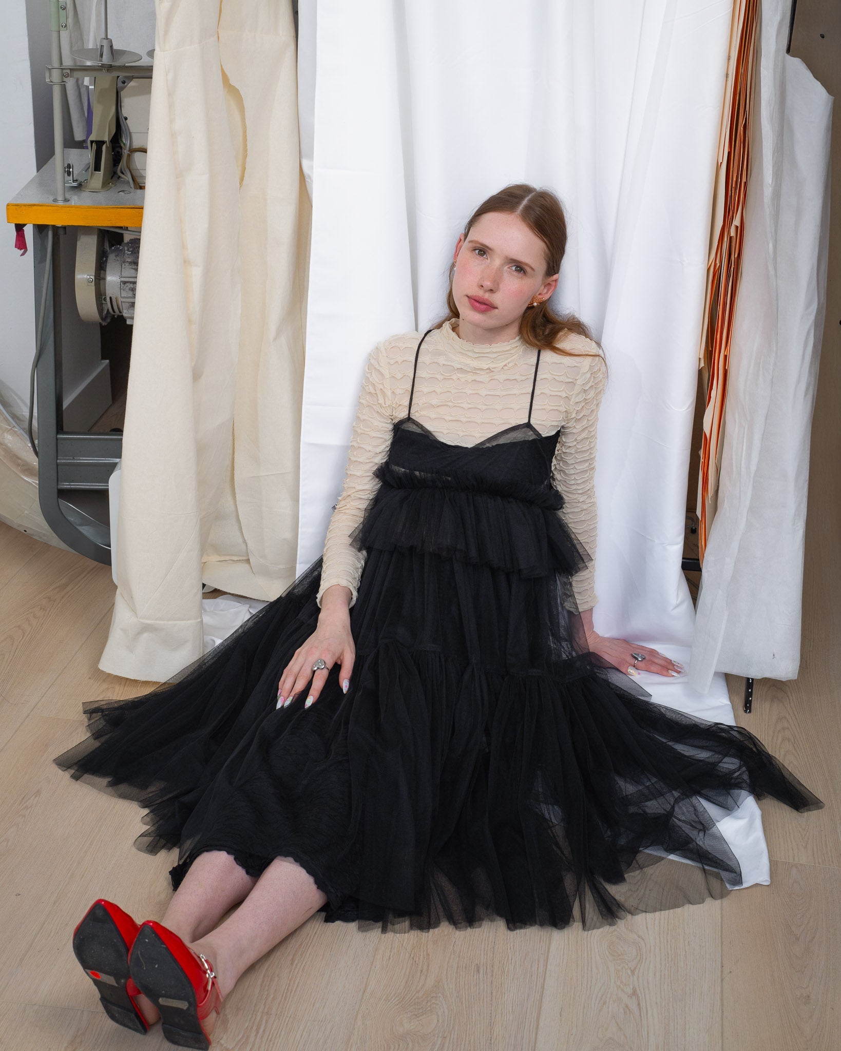 Black Georgia Tiered Ruffle Tulle Dress - ALEX S. YU