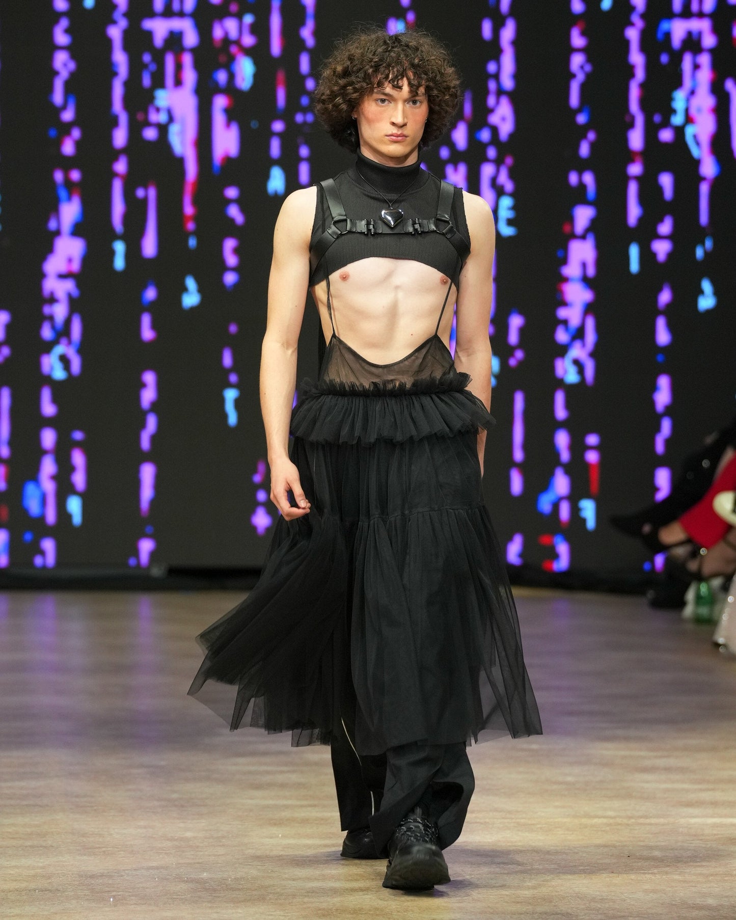 Black Georgia Tiered Ruffle Tulle Dress - ALEX S. YU