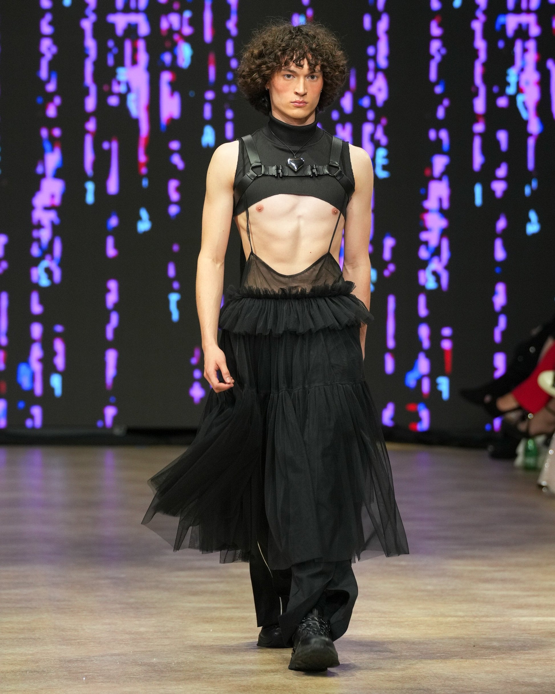 Black Georgia Tiered Ruffle Tulle Dress - ALEX S. YU