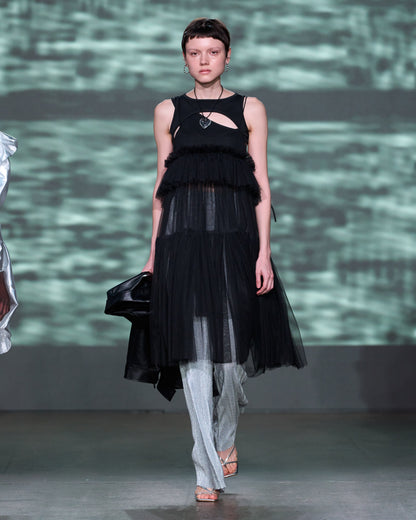 Black Georgia Tiered Ruffle Tulle Dress - ALEX S. YU