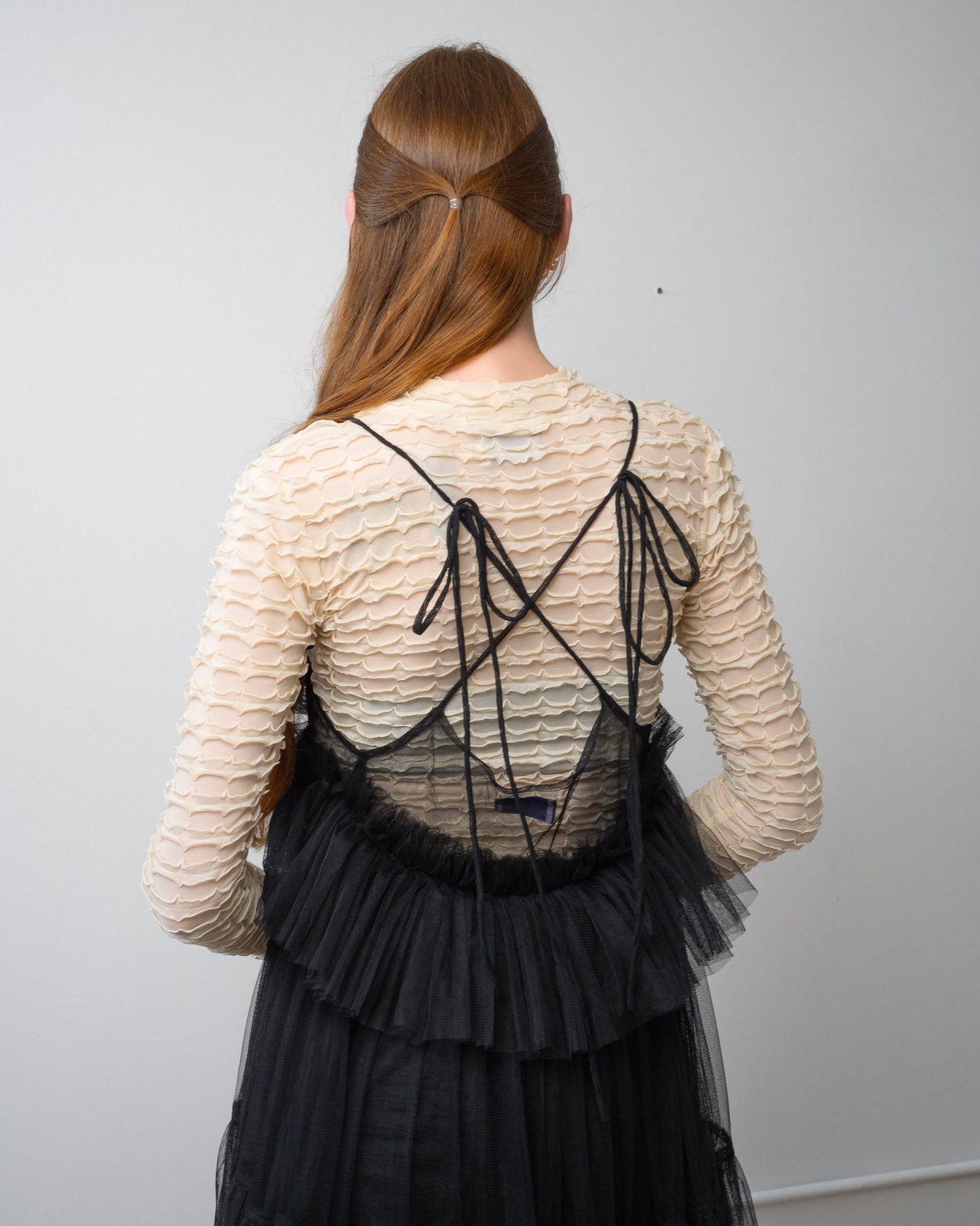 Black Georgia Tiered Ruffle Tulle Dress - ALEX S. YU