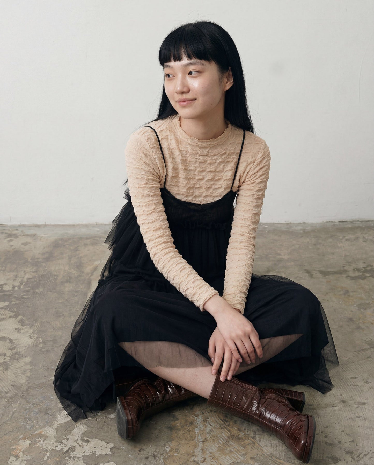 Black Georgia Tiered Ruffle Tulle Dress - ALEX S. YU