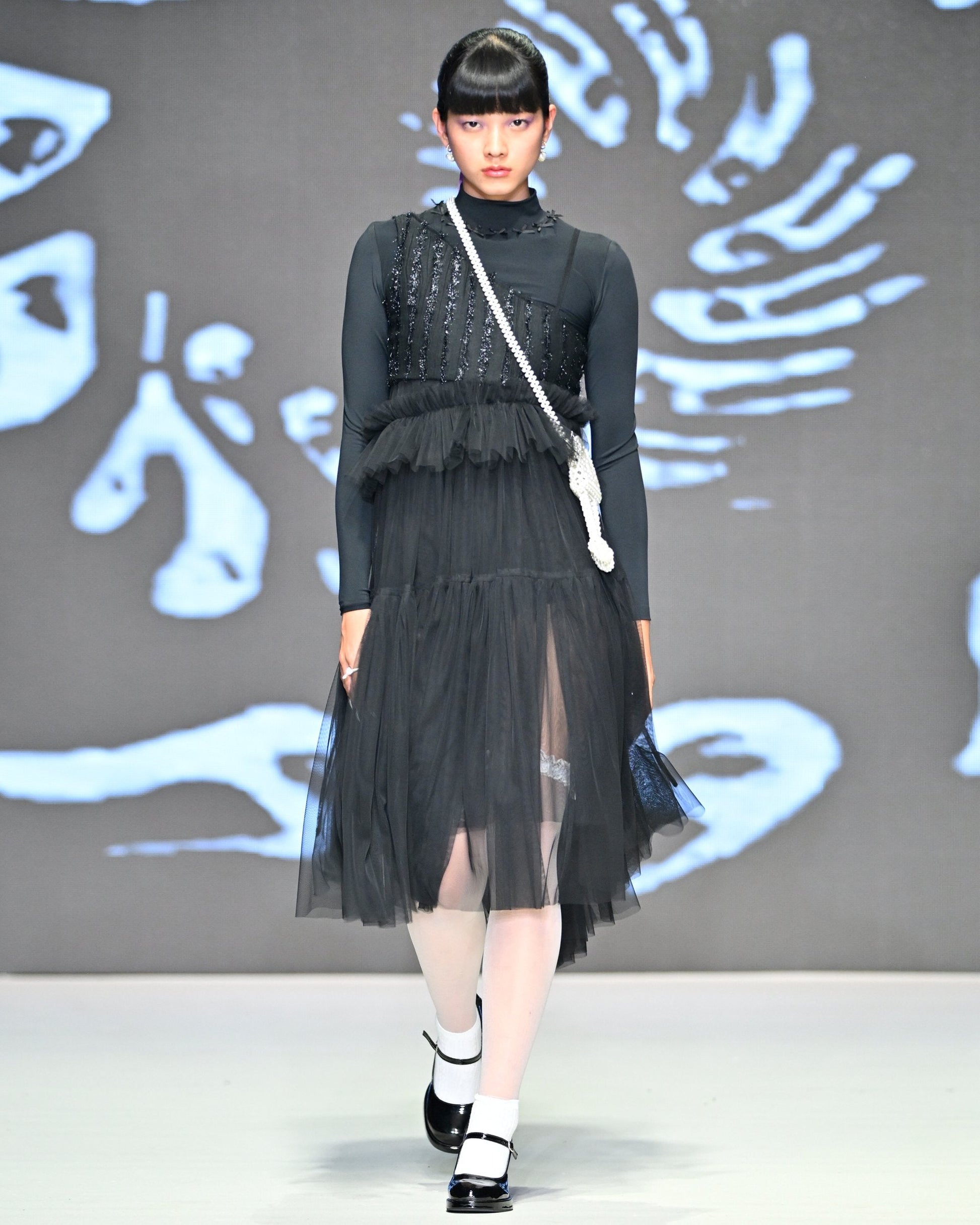 Black Georgia Tiered Ruffle Tulle Dress - ALEX S. YU