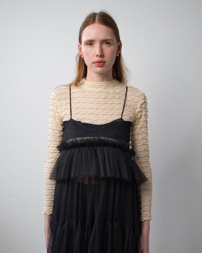 Black Georgia Tiered Ruffle Tulle Dress - ALEX S. YU