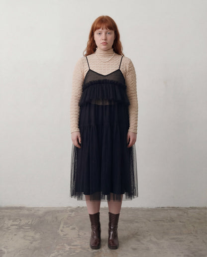Black Georgia Tiered Ruffle Tulle Dress - ALEX S. YU