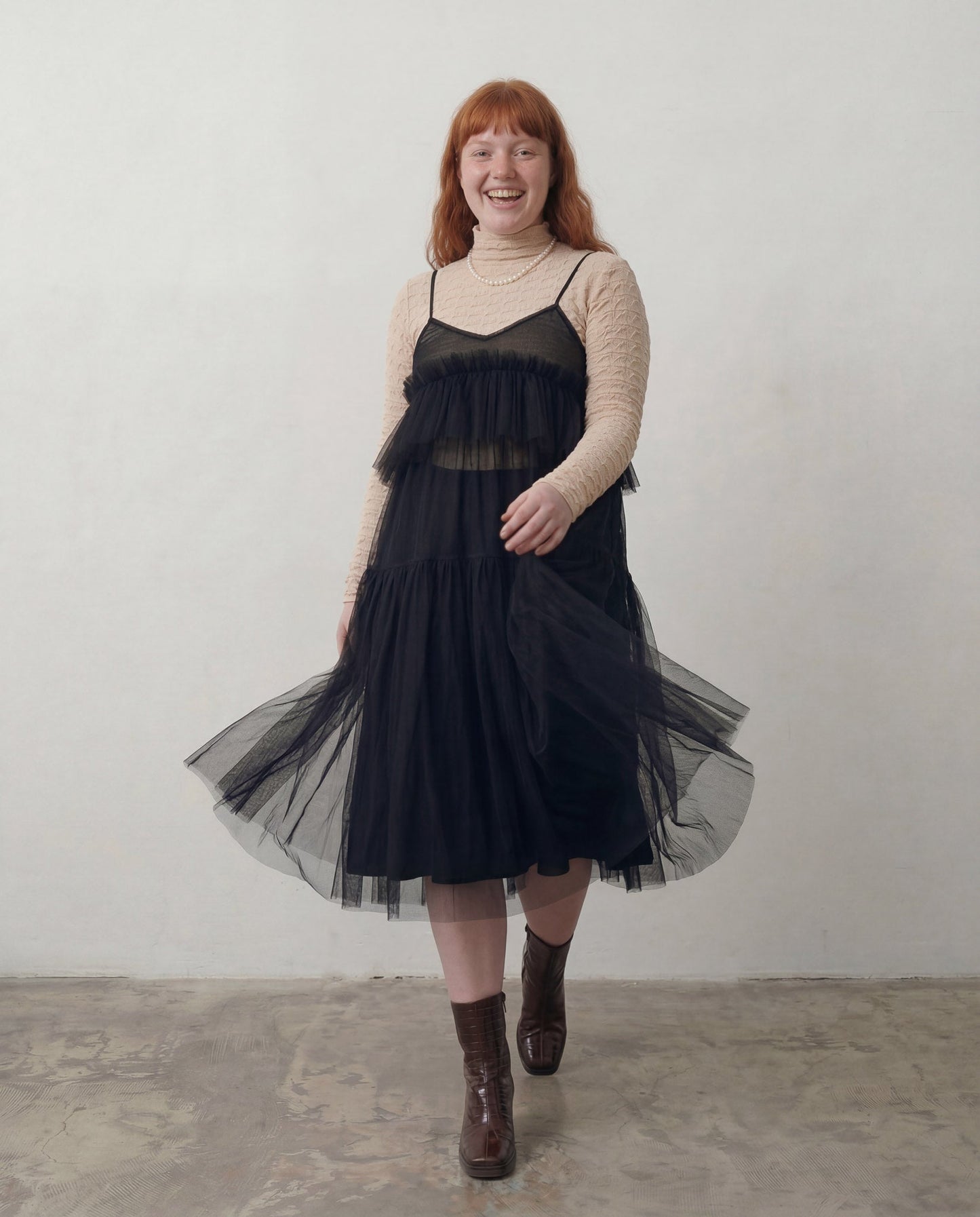 Black Georgia Tiered Ruffle Tulle Dress - ALEX S. YU