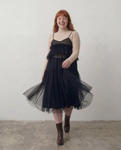 Black Georgia Tiered Ruffle Tulle Dress - ALEX S. YU