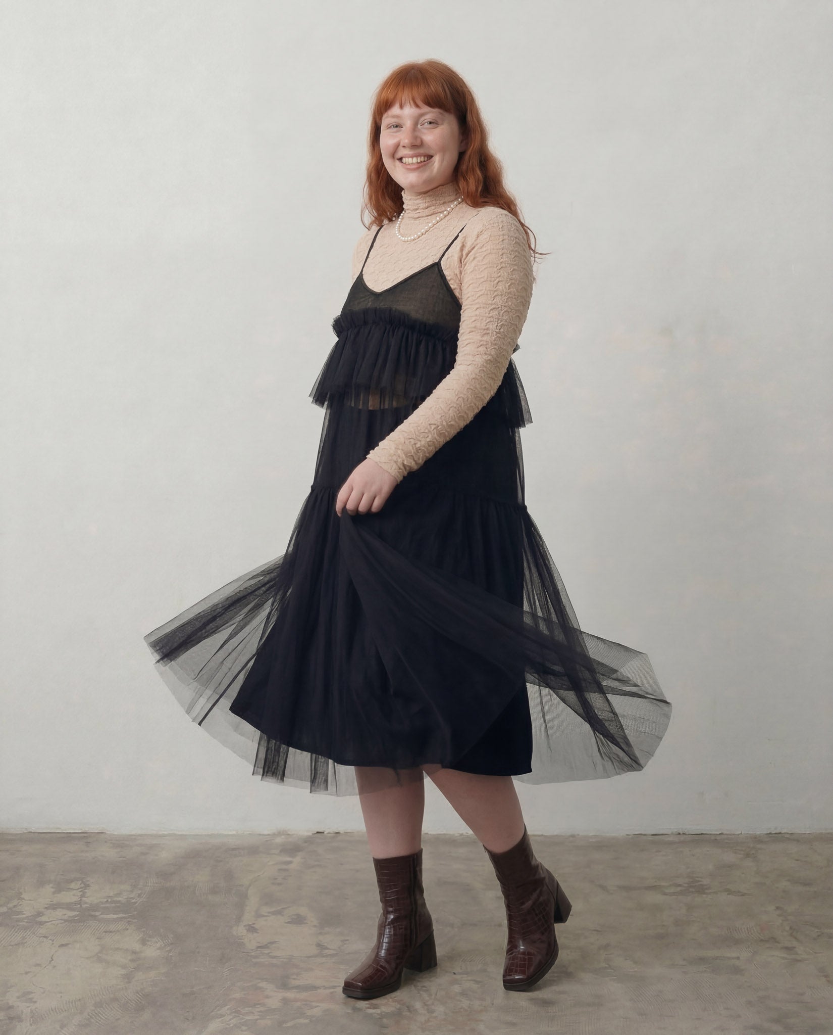 Black Georgia Tiered Ruffle Tulle Dress - ALEX S. YU