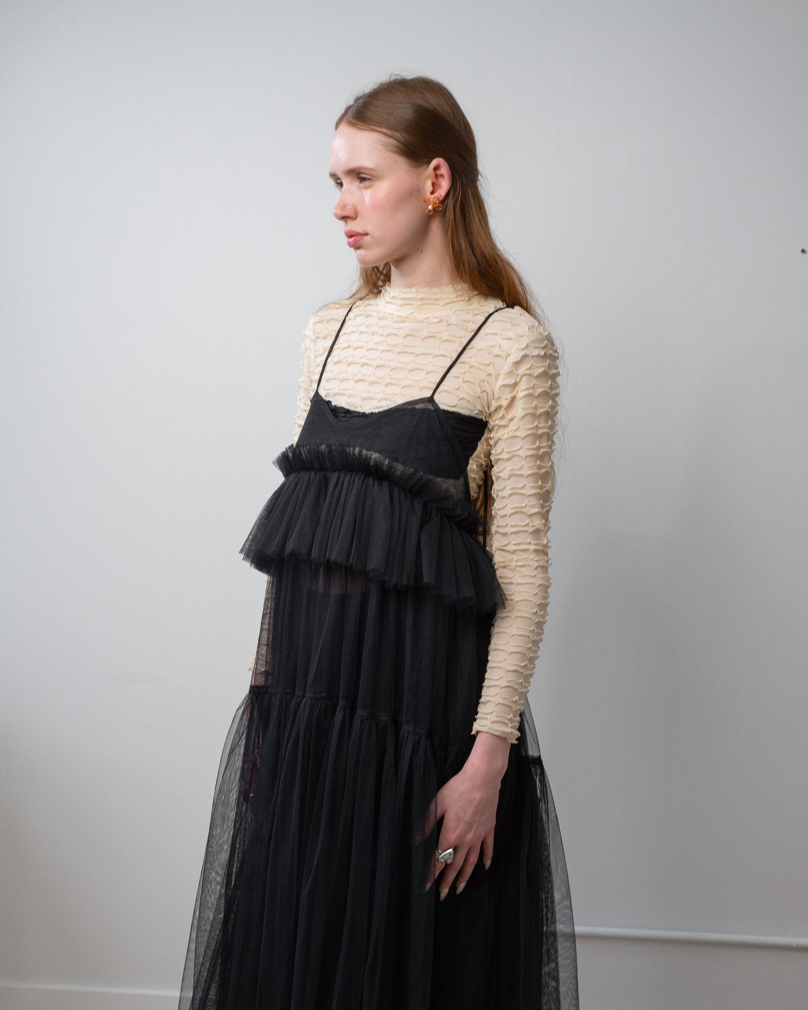 Black Georgia Tiered Ruffle Tulle Dress - ALEX S. YU