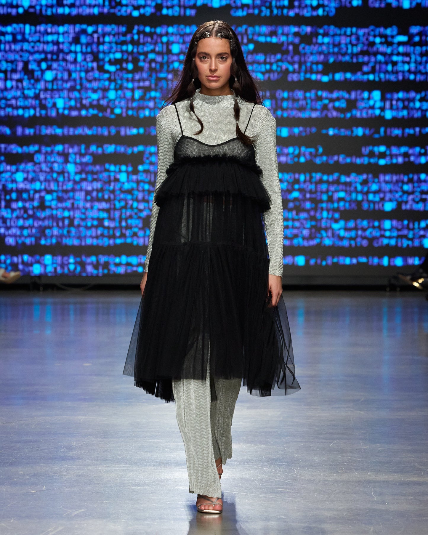 Black Georgia Tiered Ruffle Tulle Dress - ALEX S. YU