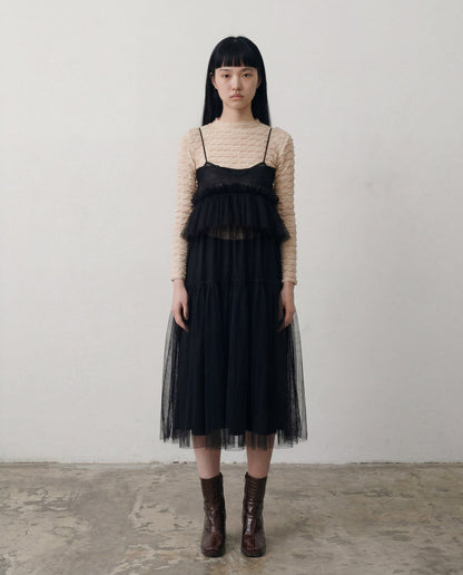 Black Georgia Tiered Ruffle Tulle Dress - ALEX S. YU
