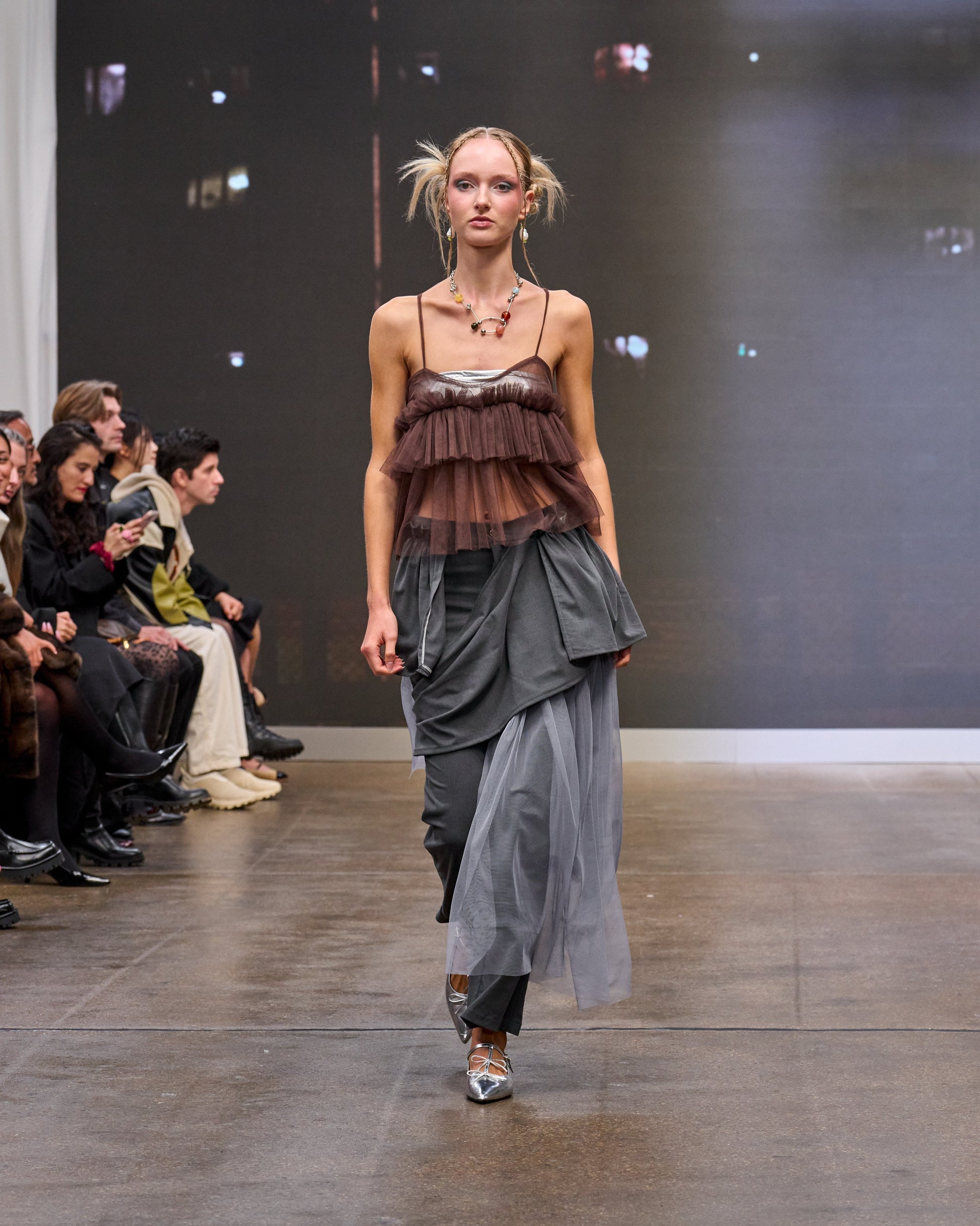 Brown Cecile Ruffled Tulle Layering Top - ALEX S. YU