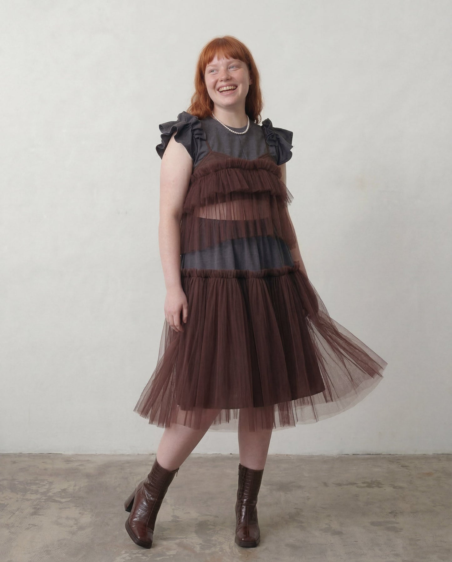 Brown Cecile Ruffled Tulle Layering Top - ALEX S. YU