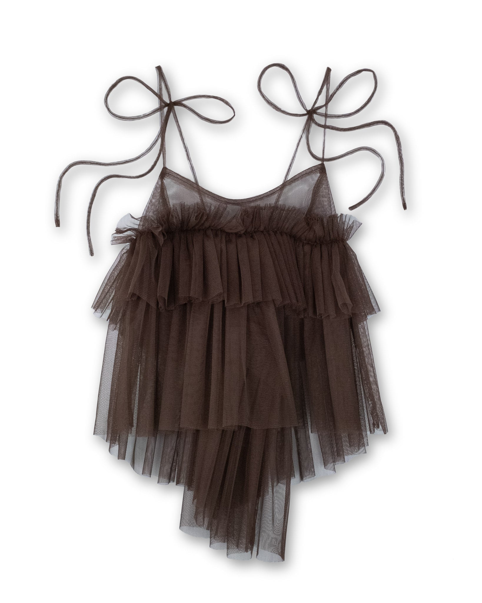 Brown Cecile Ruffled Tulle Layering Top