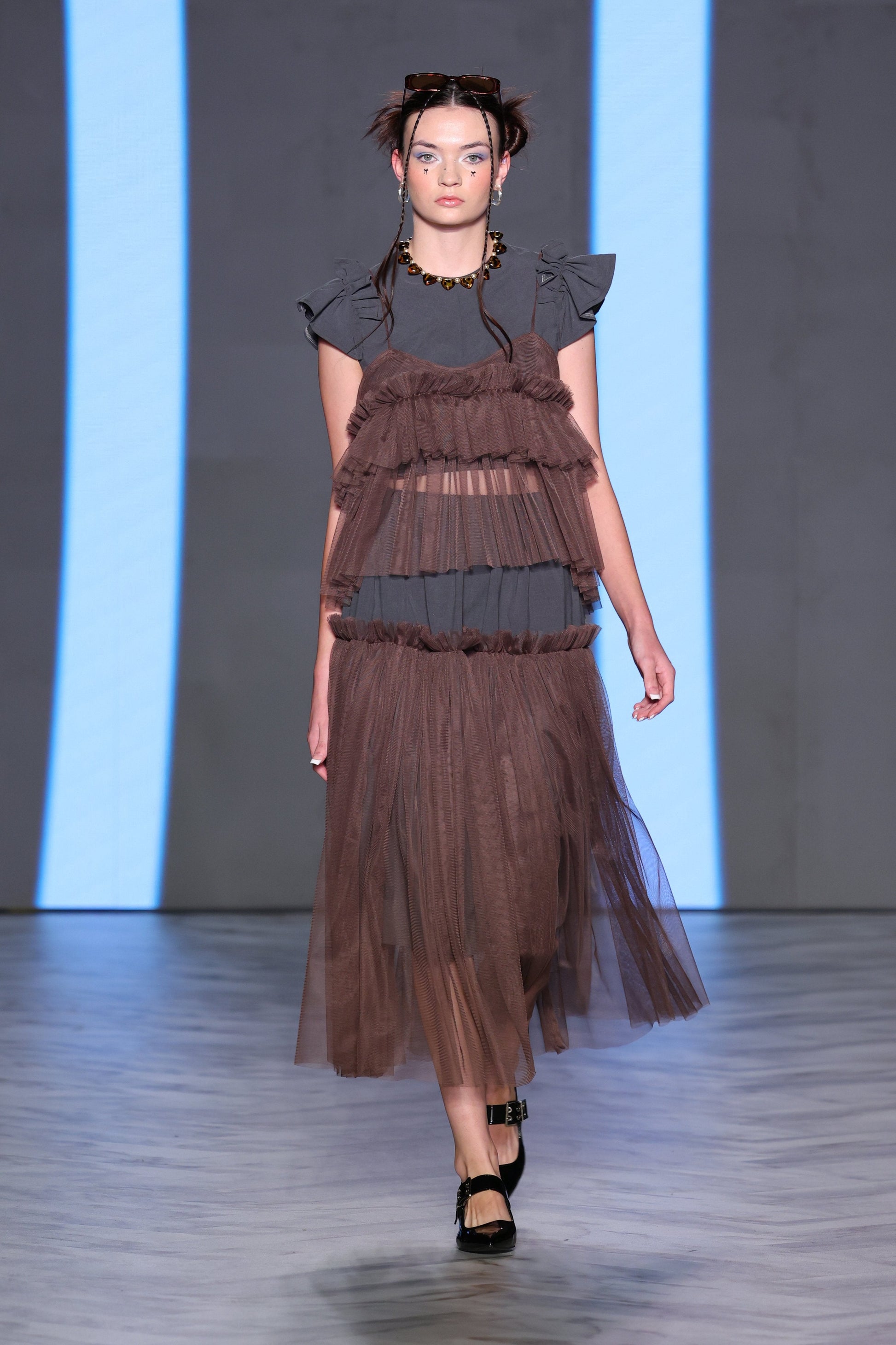 Brown Cecile Ruffled Tulle Layering Top - ALEX S. YU