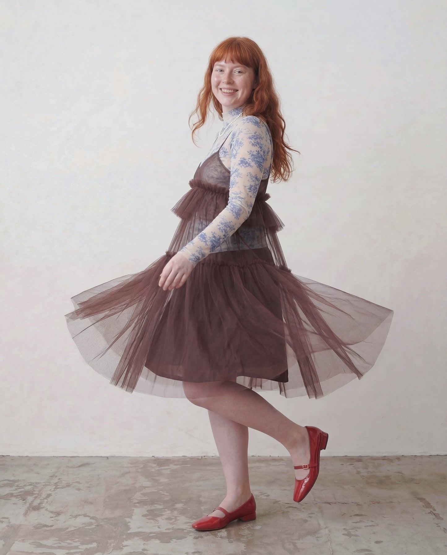 Brown Georgia Tiered Ruffle Tulle Dress - ALEX S. YU