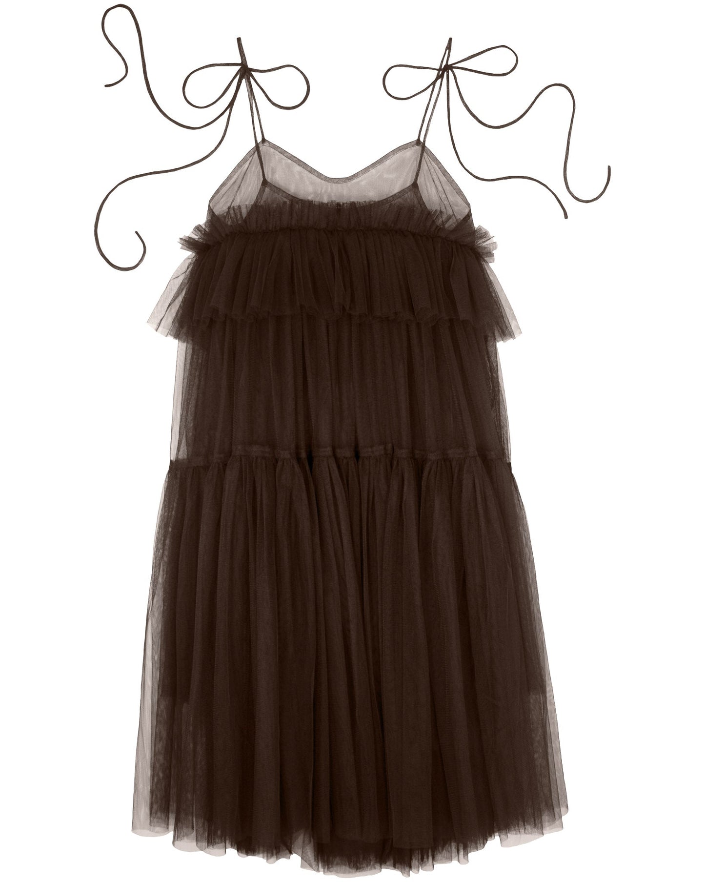 Brown Georgia Tiered Ruffle Tulle Dress - ALEX S. YU