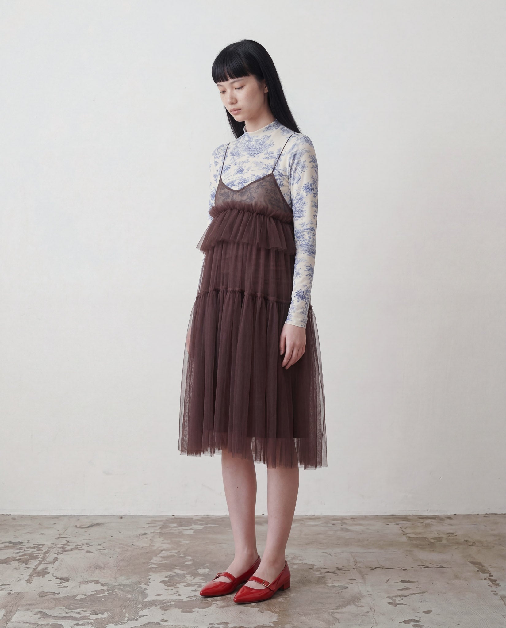 Brown Georgia Tiered Ruffle Tulle Dress - ALEX S. YU