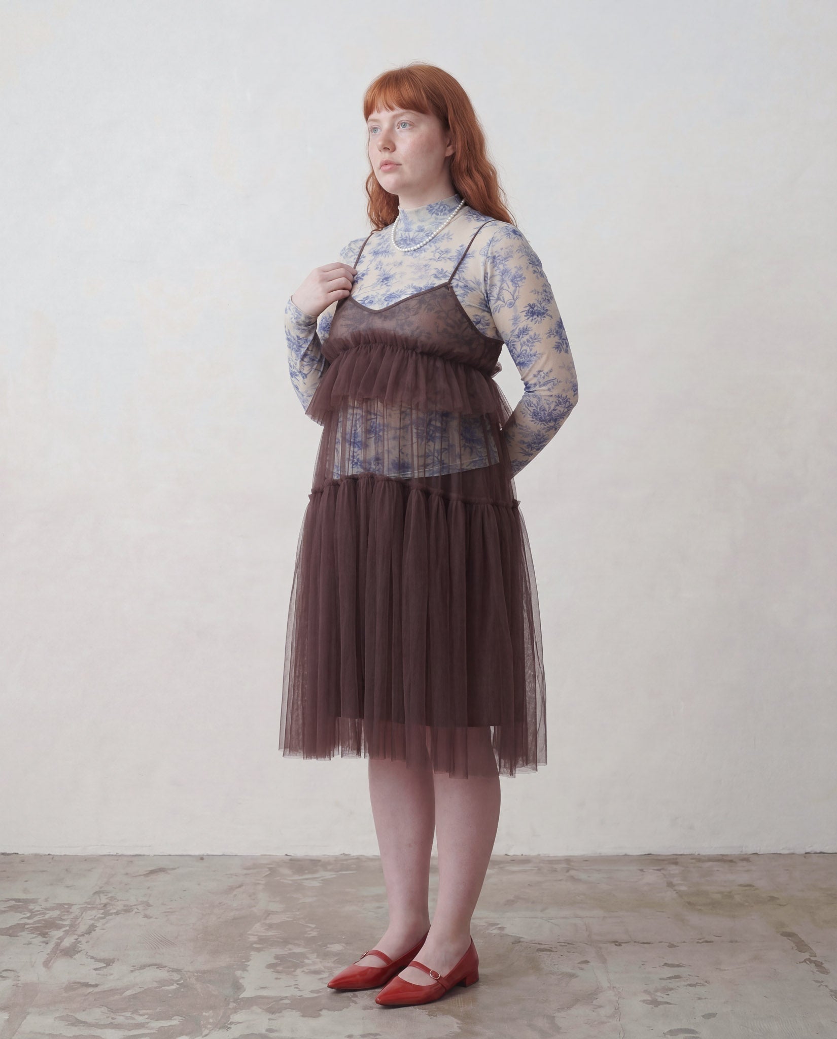 Brown Georgia Tiered Ruffle Tulle Dress - ALEX S. YU