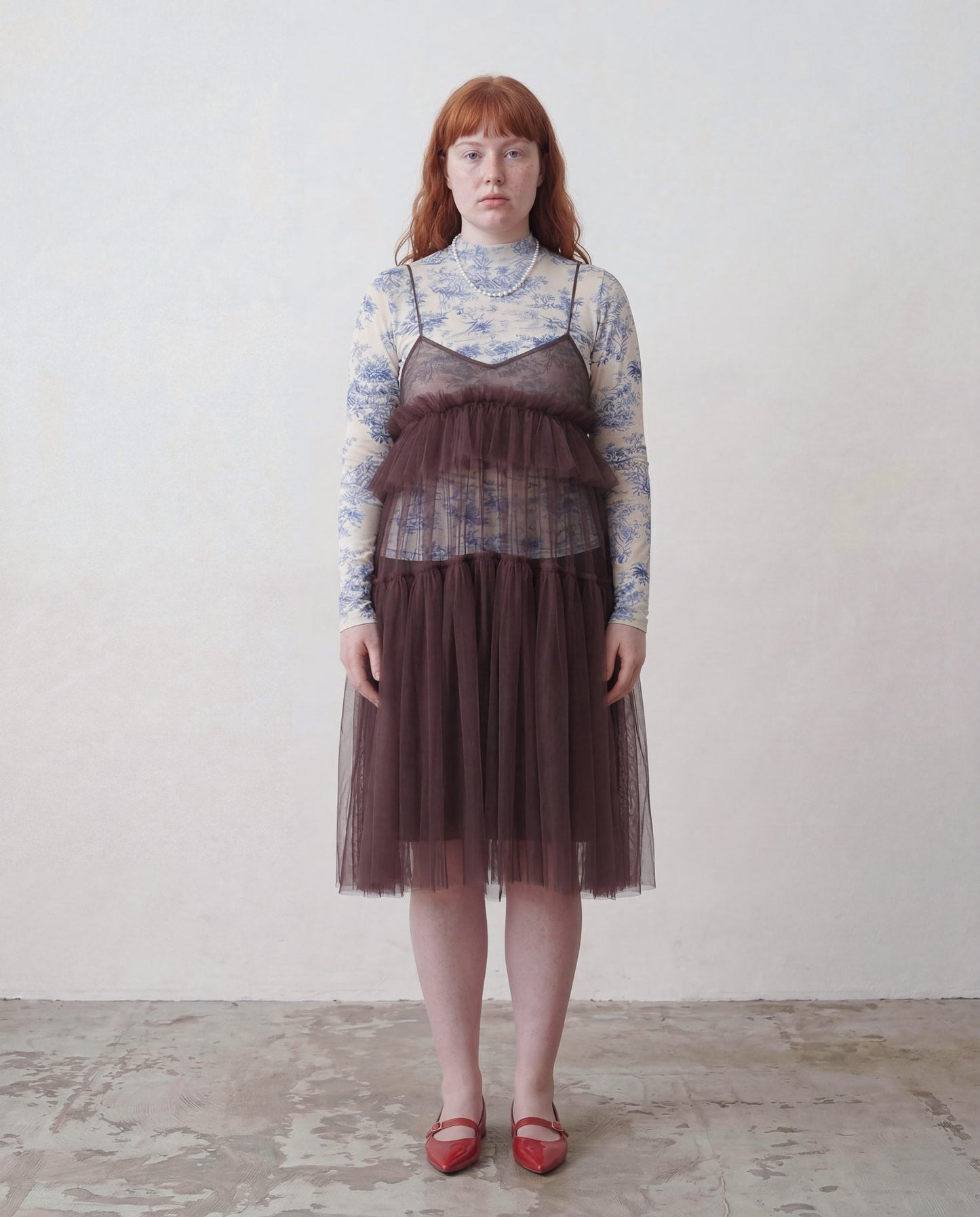 Brown Georgia Tiered Ruffle Tulle Dress - ALEX S. YU