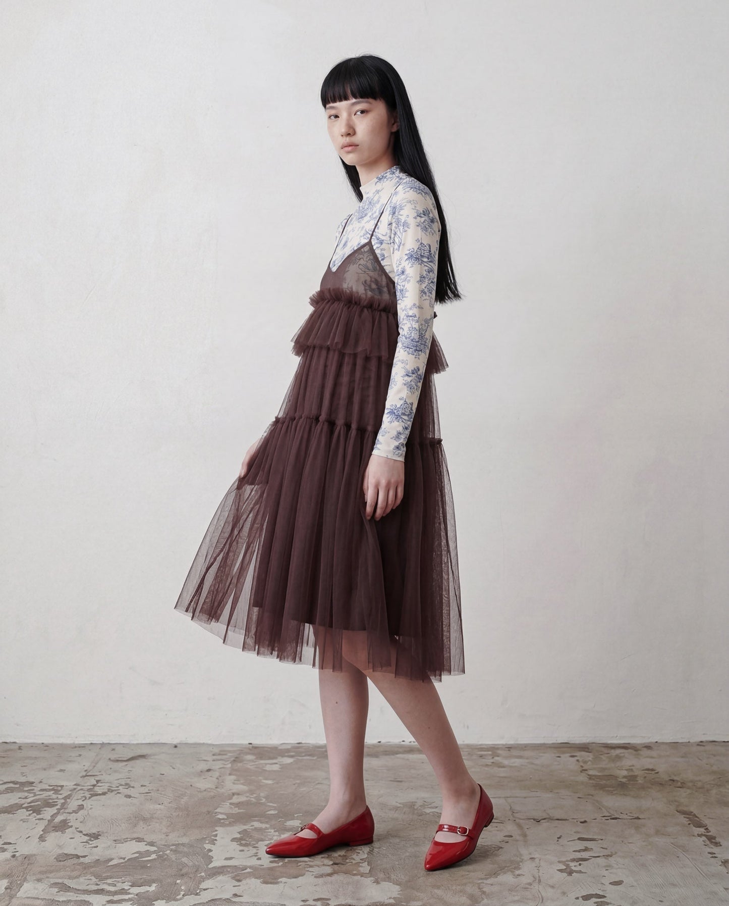 Brown Georgia Tiered Ruffle Tulle Dress - ALEX S. YU