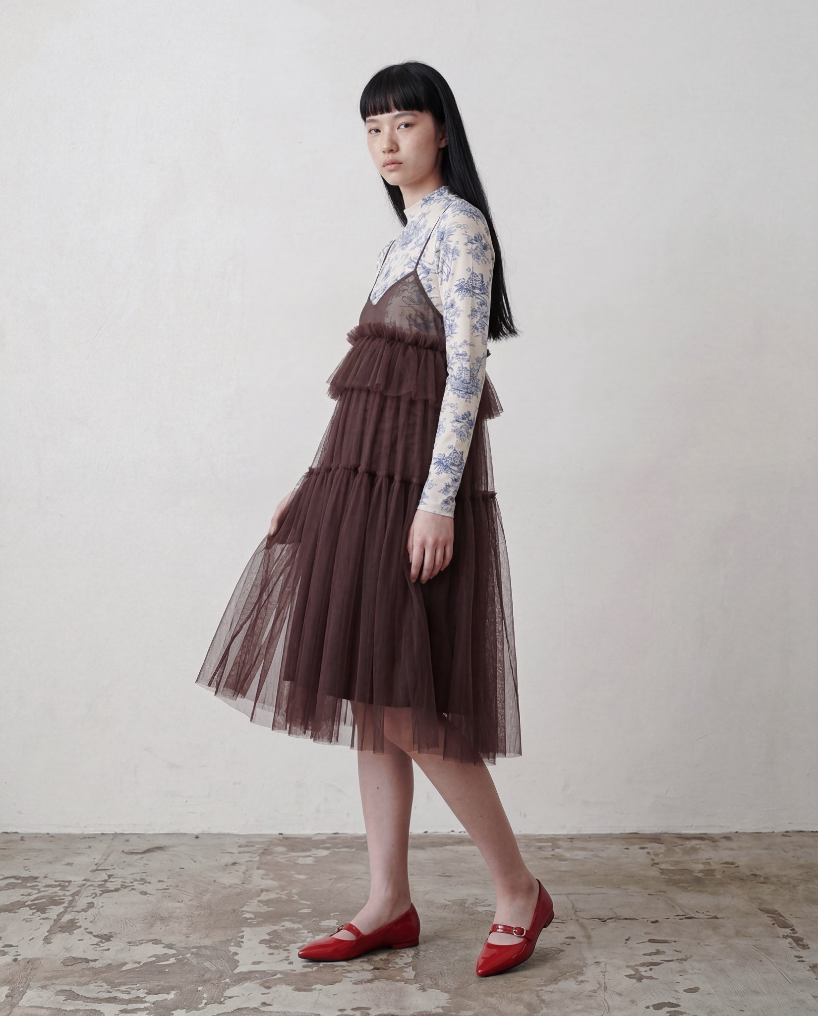 Brown Georgia Tiered Ruffle Tulle Dress - ALEX S. YU