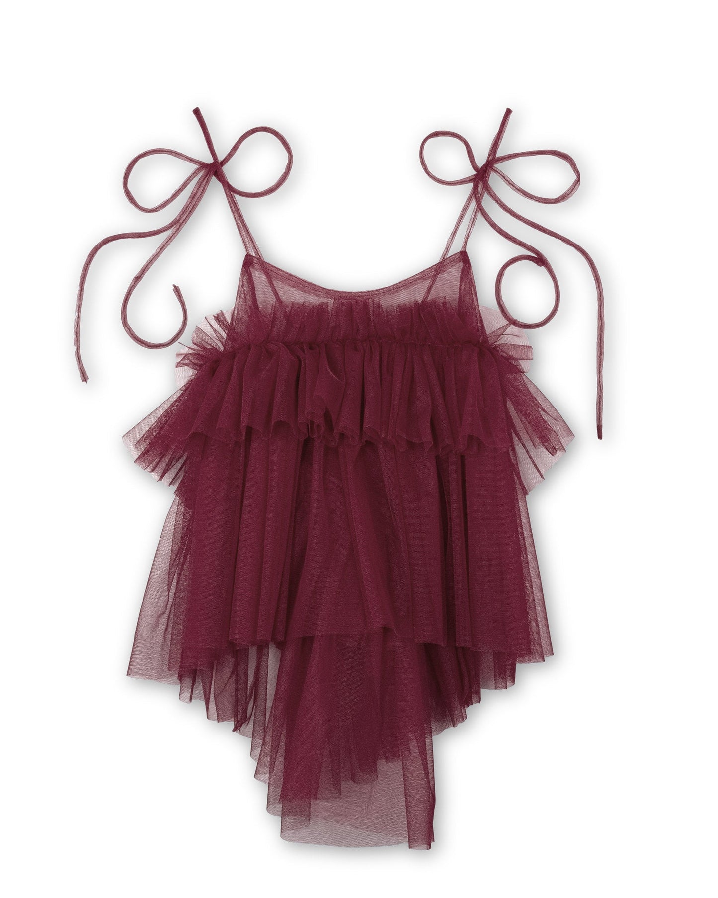 Burgundy Cecile Ruffled Tulle Layering Top - ALEX S. YU