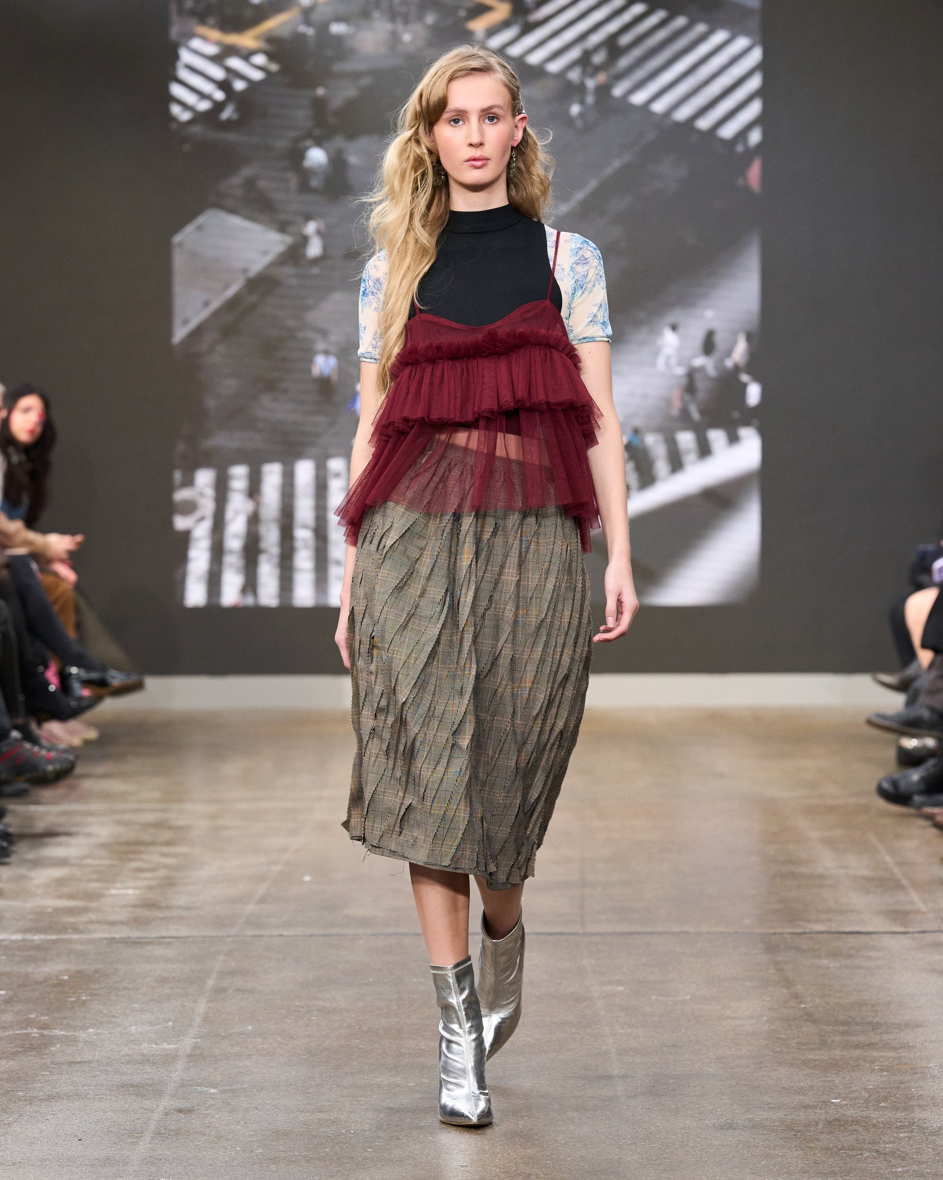 Burgundy Cecile Ruffled Tulle Layering Top - ALEX S. YU