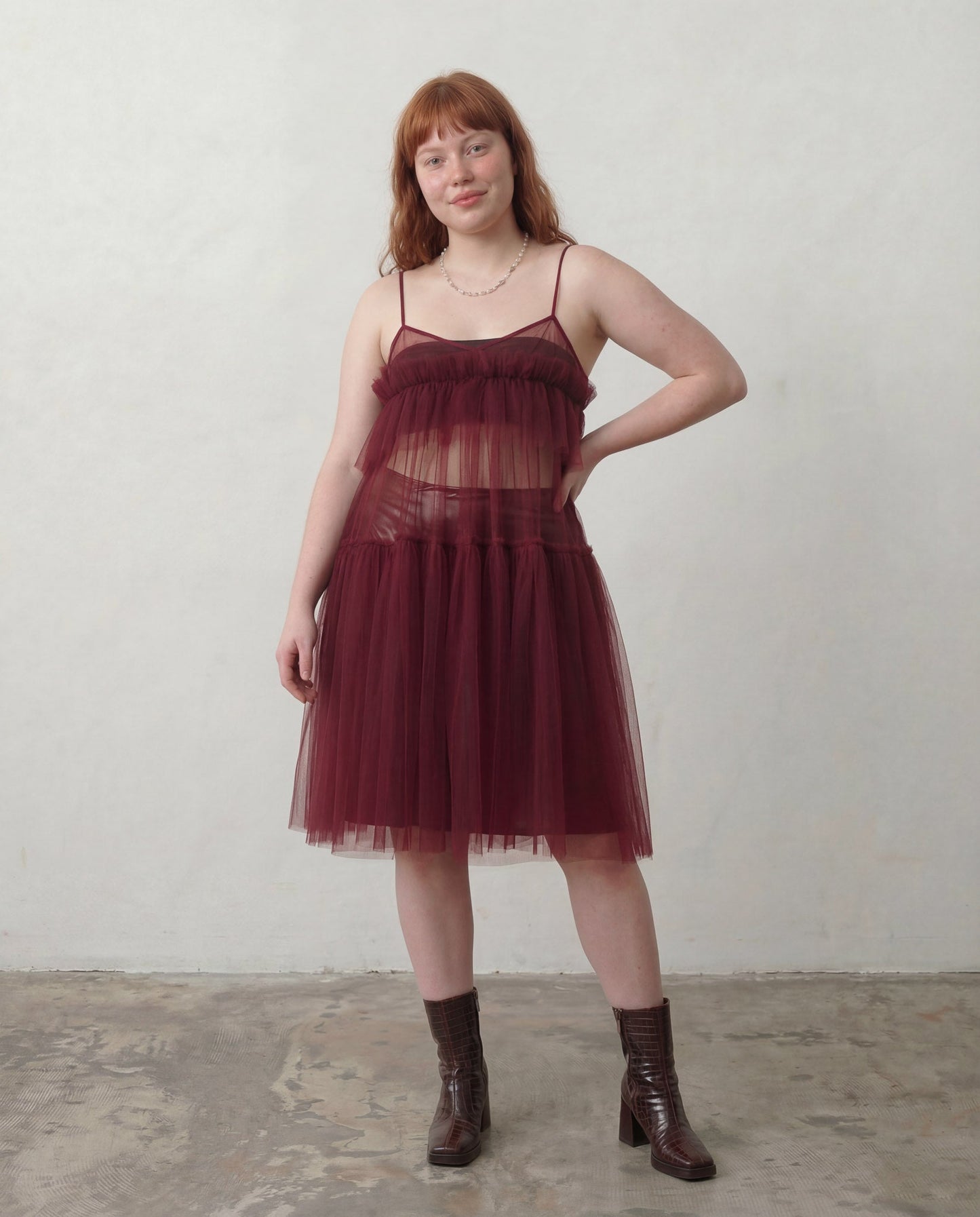Burgundy Georgia Tiered Ruffle Tulle Dress - ALEX S. YU