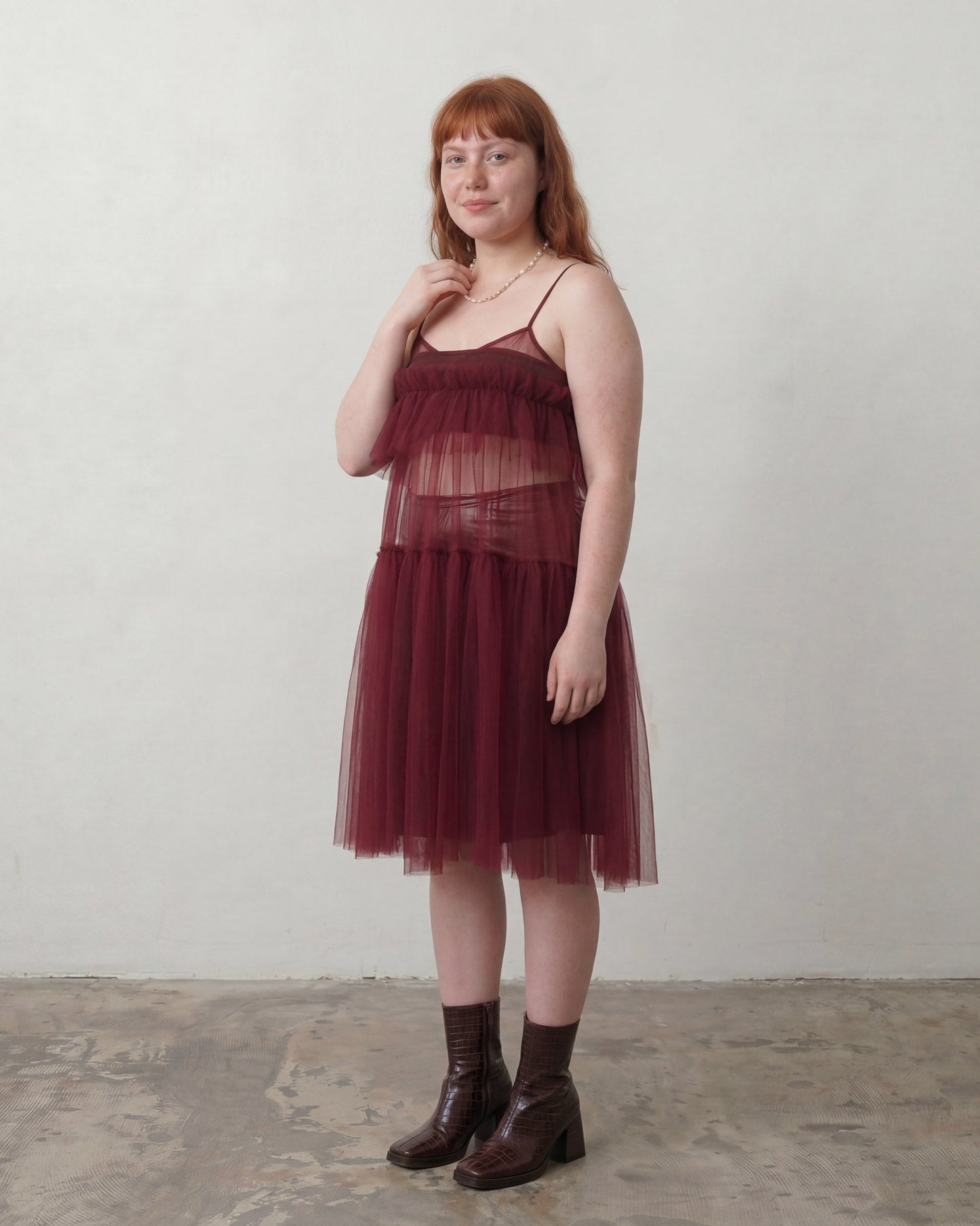 Burgundy Georgia Tiered Ruffle Tulle Dress - ALEX S. YU