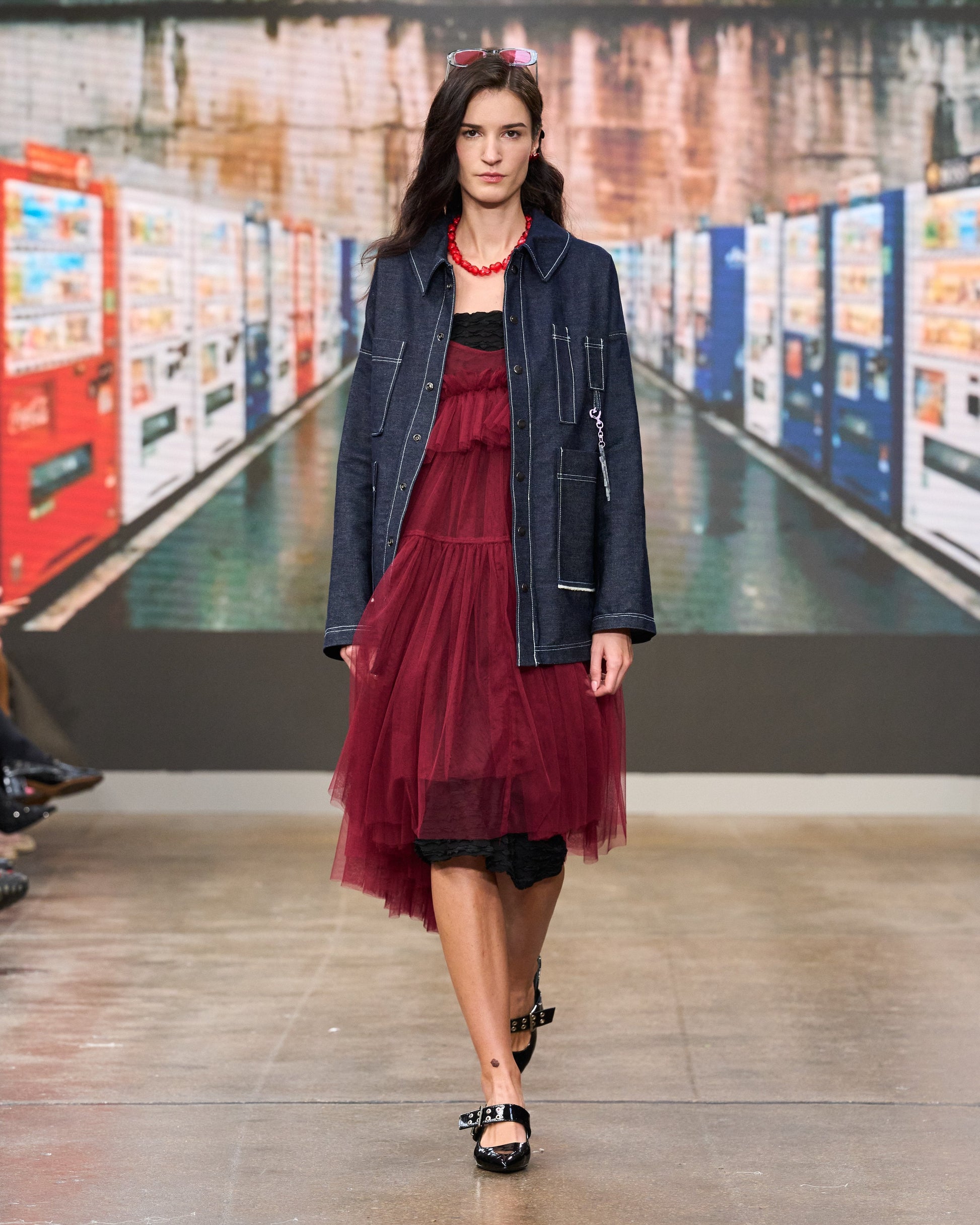 Burgundy Georgia Tiered Ruffle Tulle Dress - ALEX S. YU