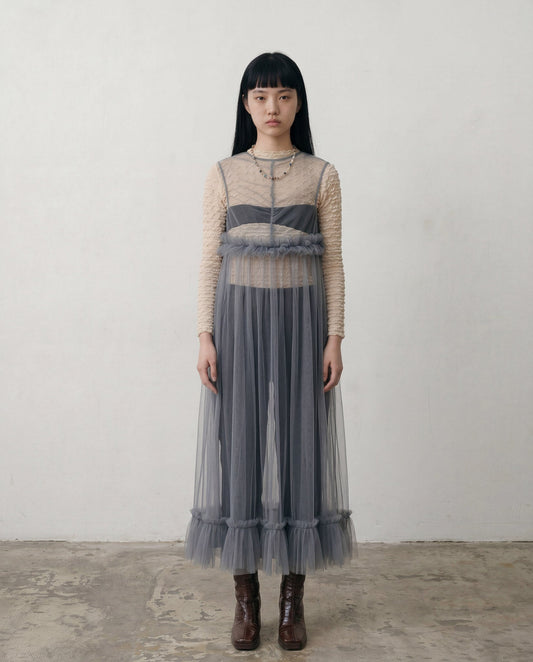 Grey Lula Ruched Tulle Maxi Dress - ALEX S. YU