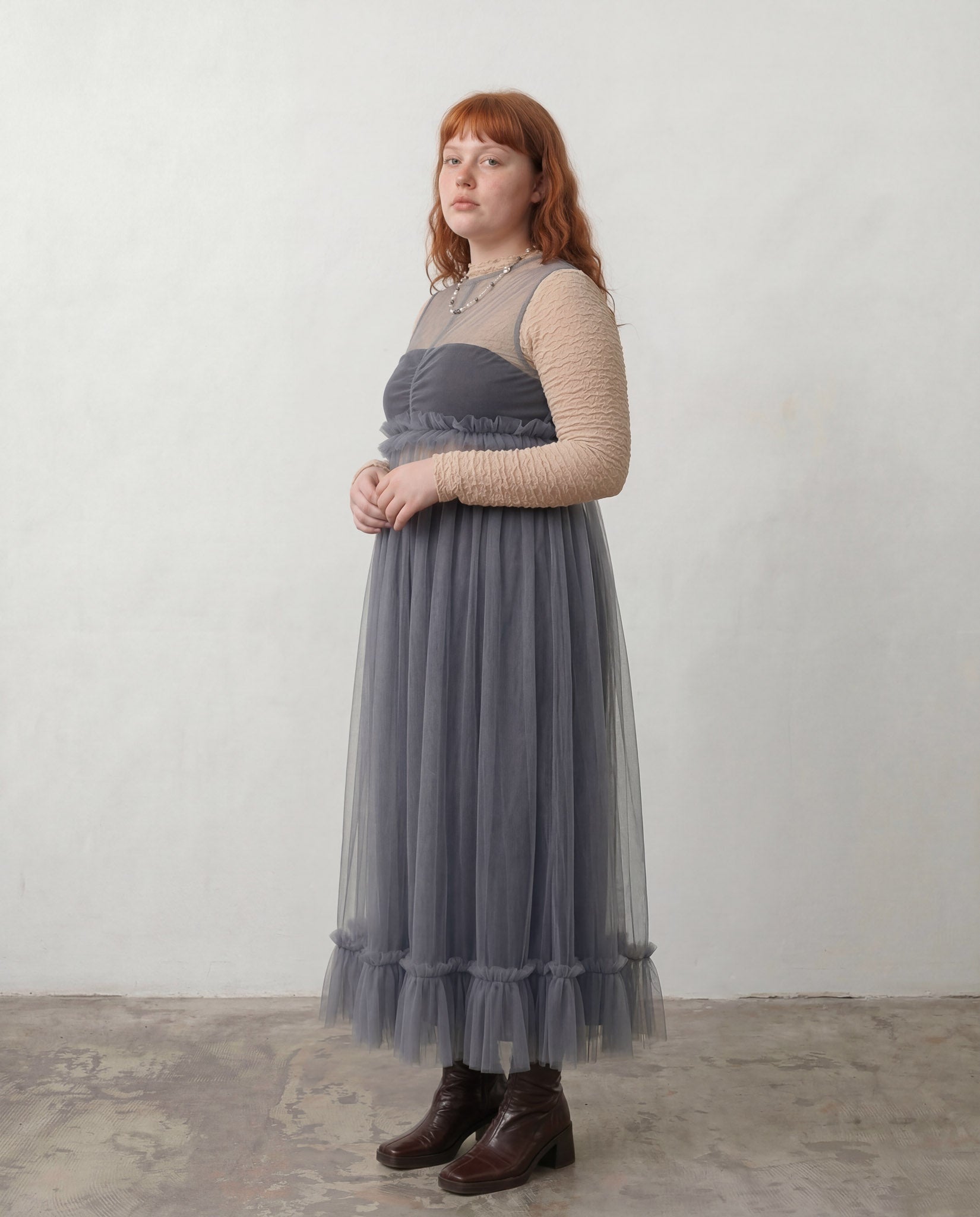 Grey Lula Ruched Tulle Maxi Dress - ALEX S. YU