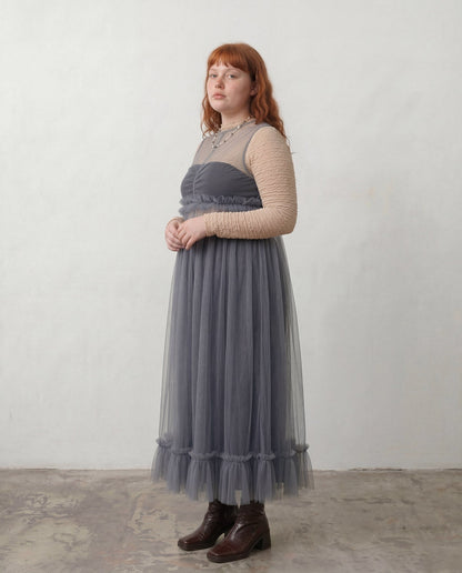 Grey Lula Ruched Tulle Maxi Dress - ALEX S. YU
