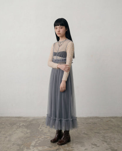 Grey Lula Ruched Tulle Maxi Dress - ALEX S. YU