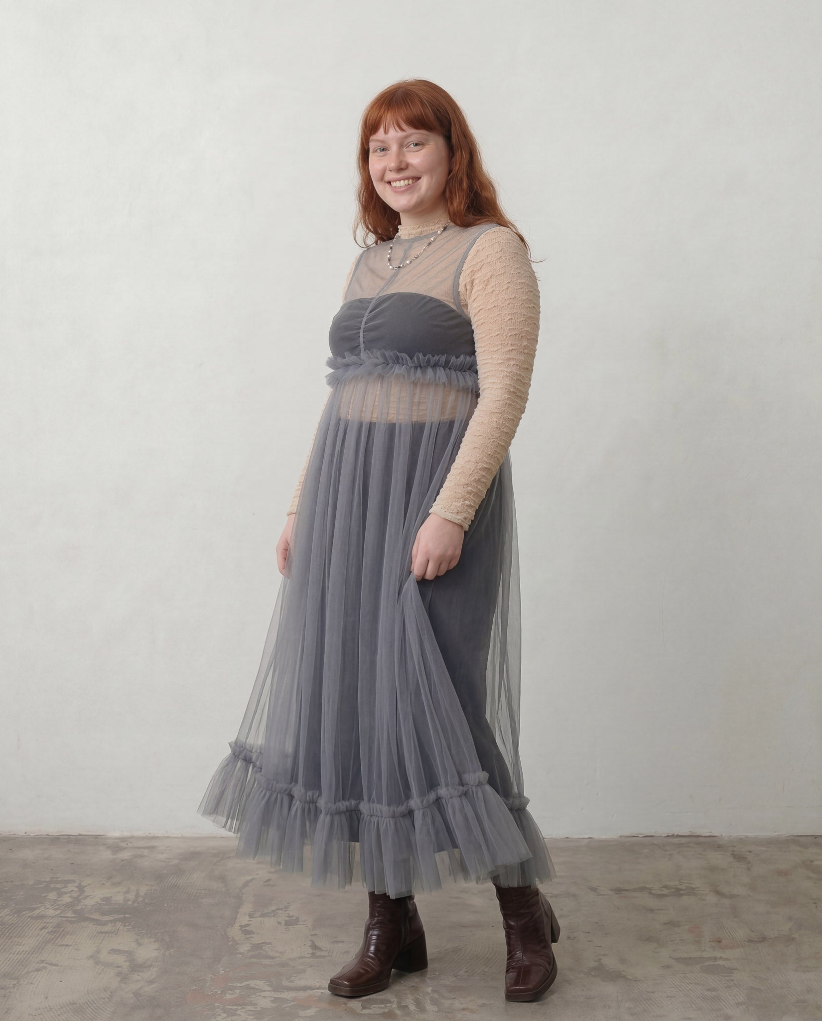Grey Lula Ruched Tulle Maxi Dress - ALEX S. YU