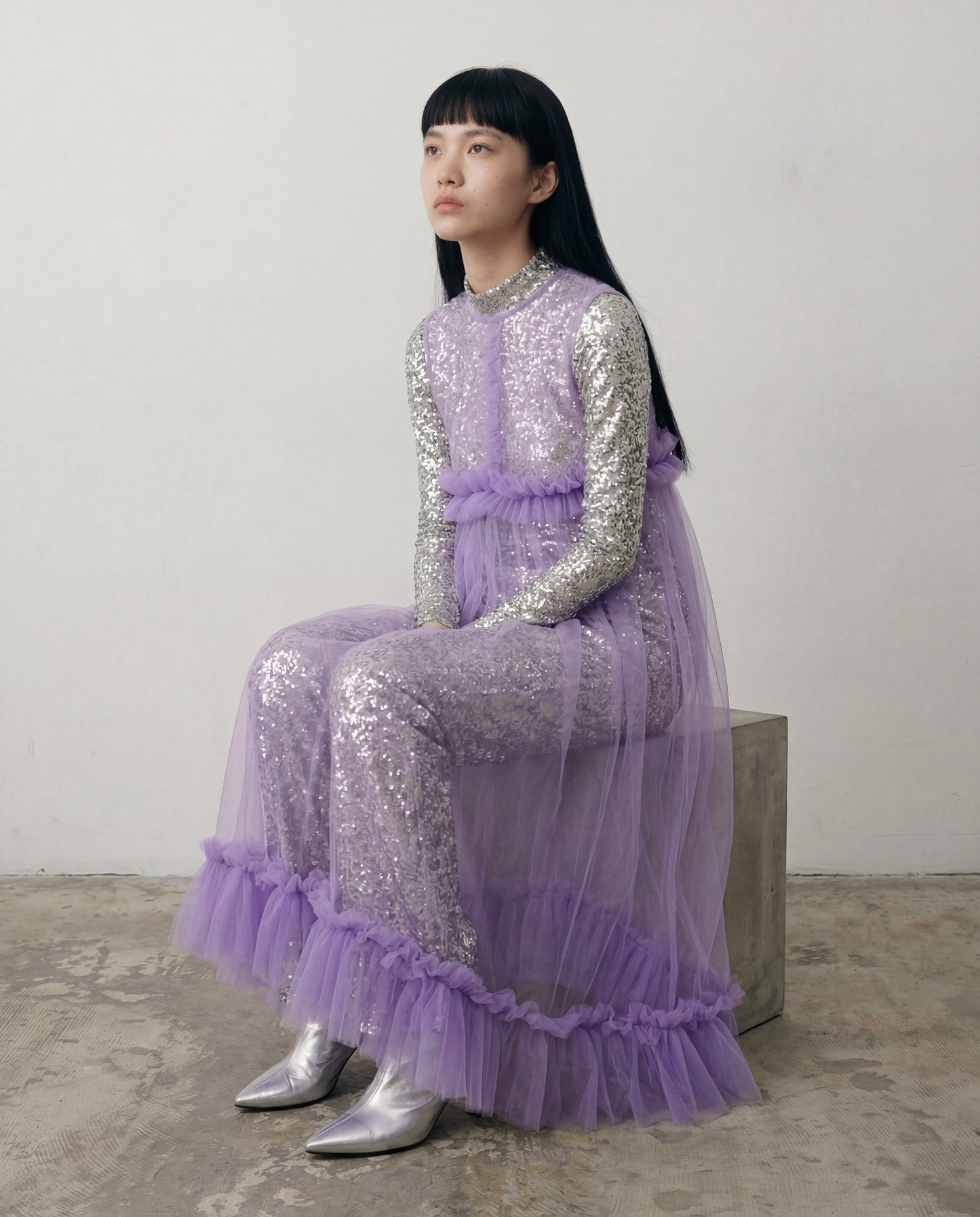 Lavender Lula Ruched Tulle Maxi Dress - ALEX S. YU