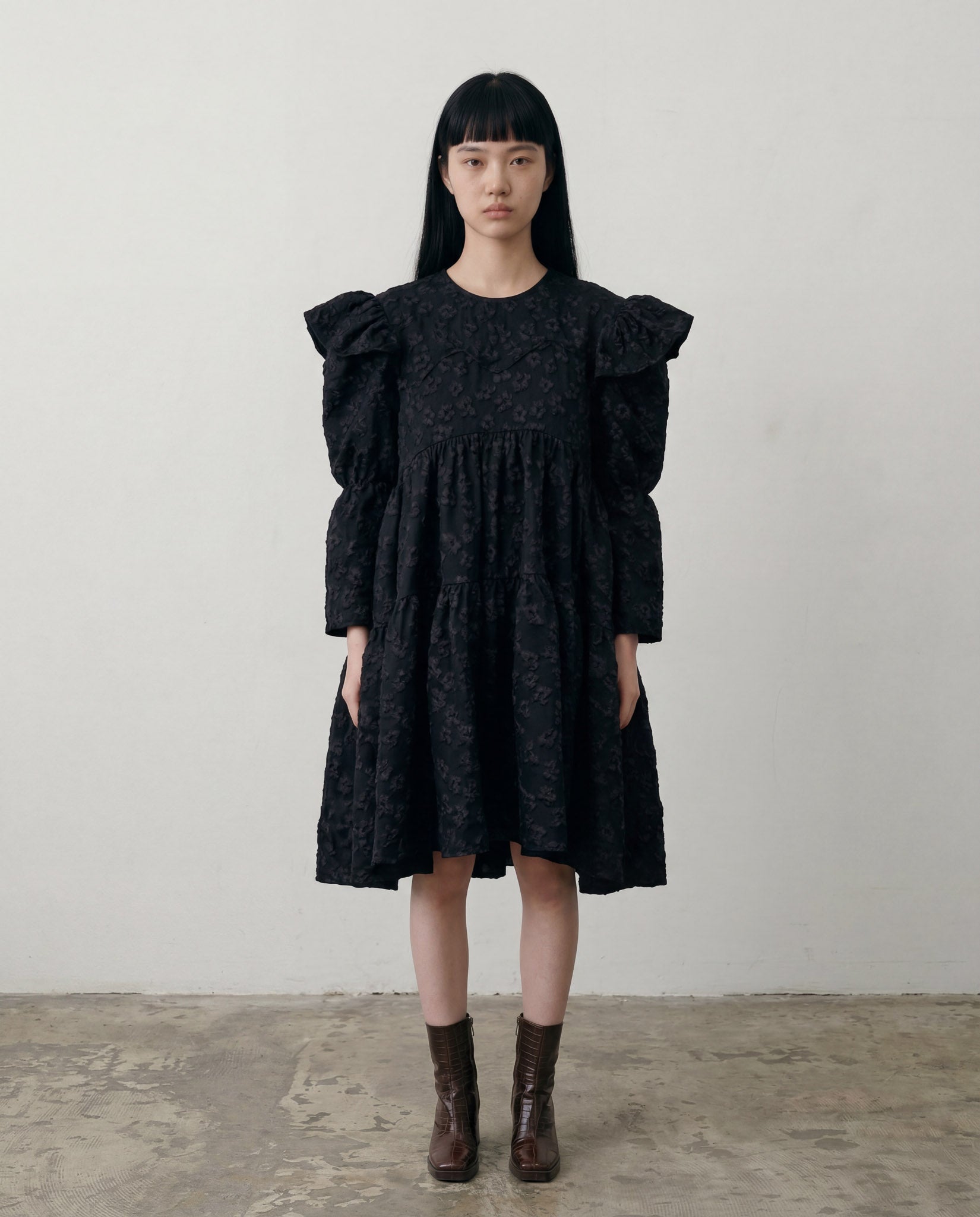 Tatum Floral Jacquard Babydoll Dress - ALEX S. YU